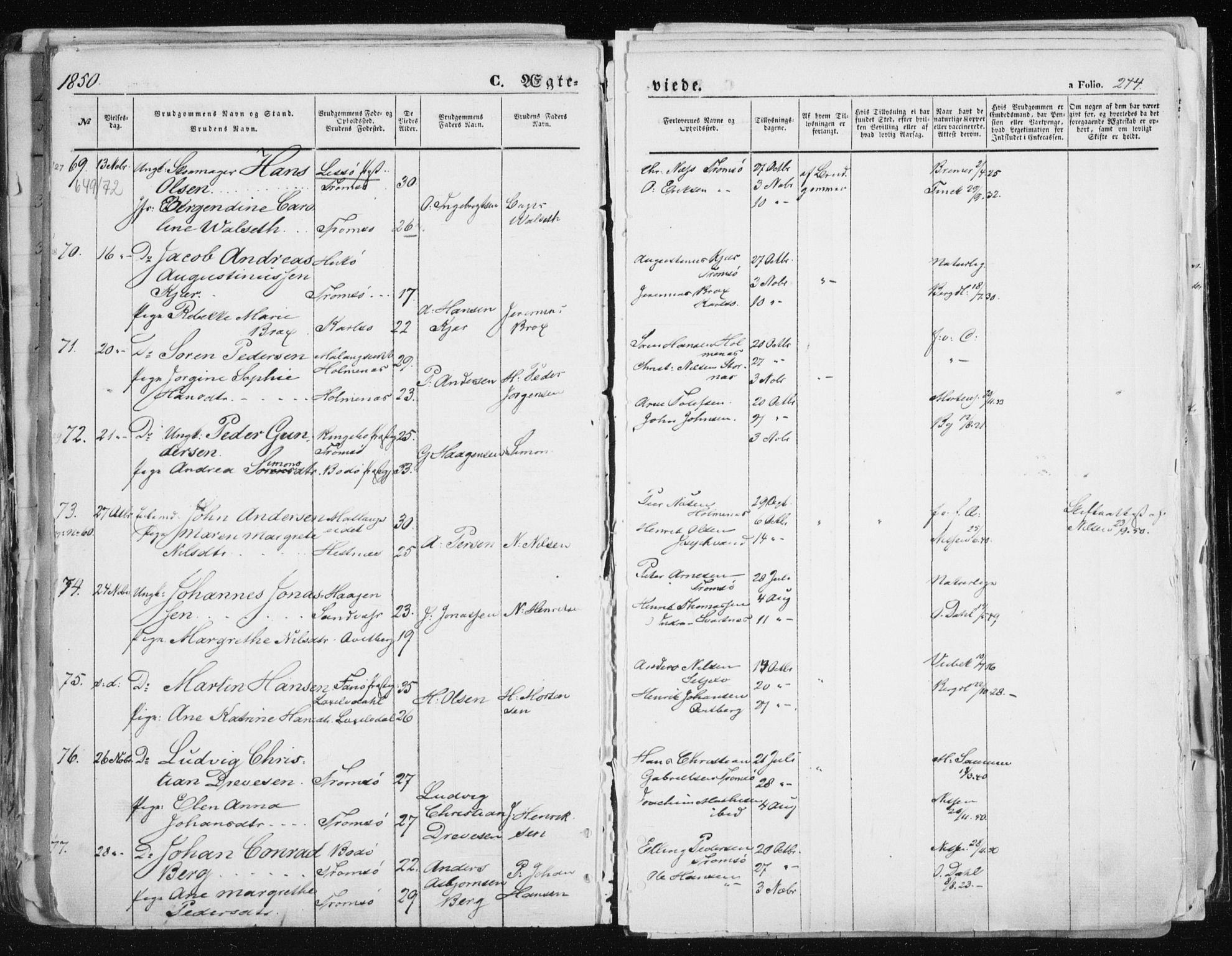 Tromsø sokneprestkontor/stiftsprosti/domprosti, SATØ/S-1343/G/Ga/L0010kirke: Parish register (official) no. 10, 1848-1855, p. 244