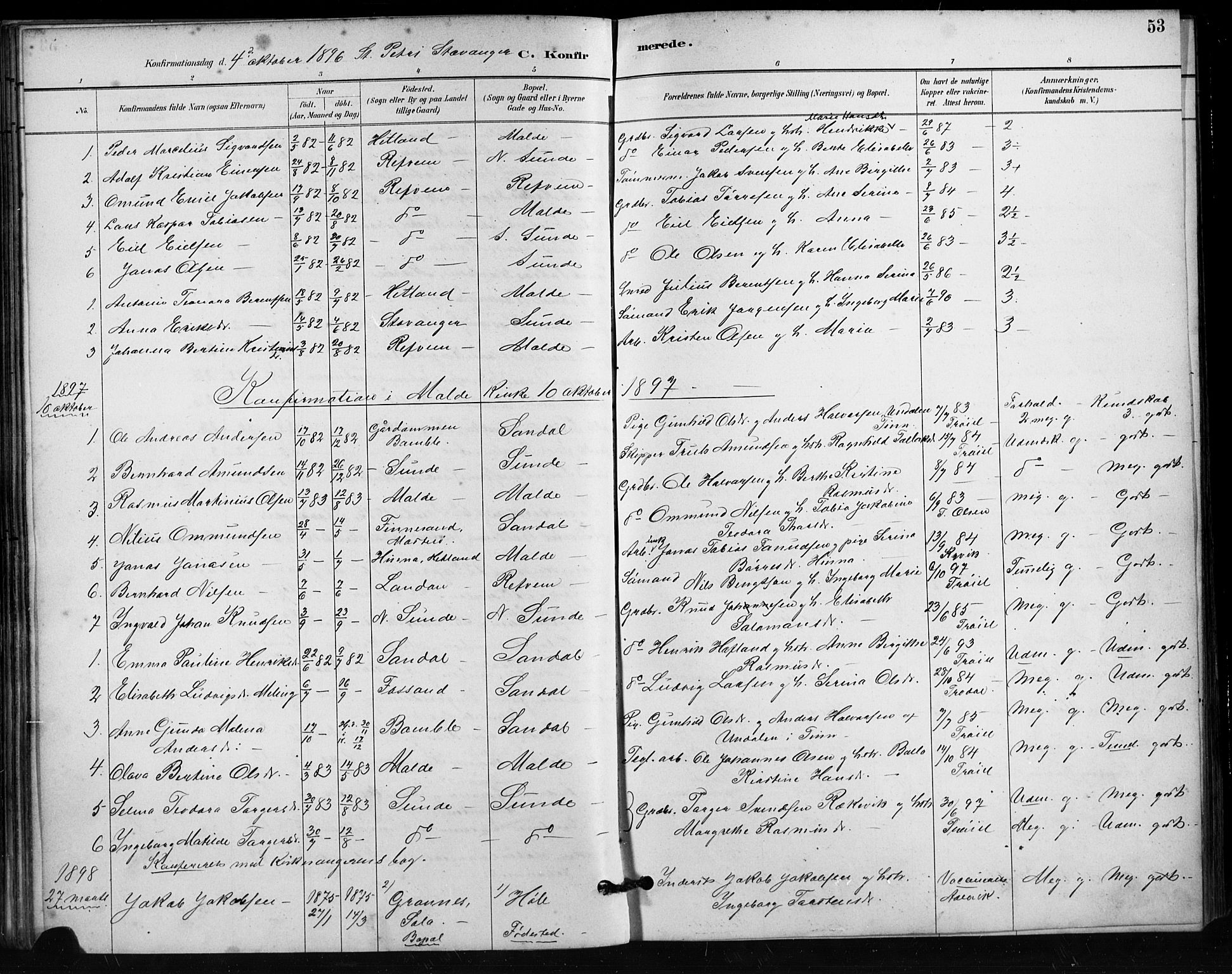 Håland sokneprestkontor, SAST/A-101802/001/30BA/L0011: Parish register (official) no. A 10, 1883-1900, p. 53