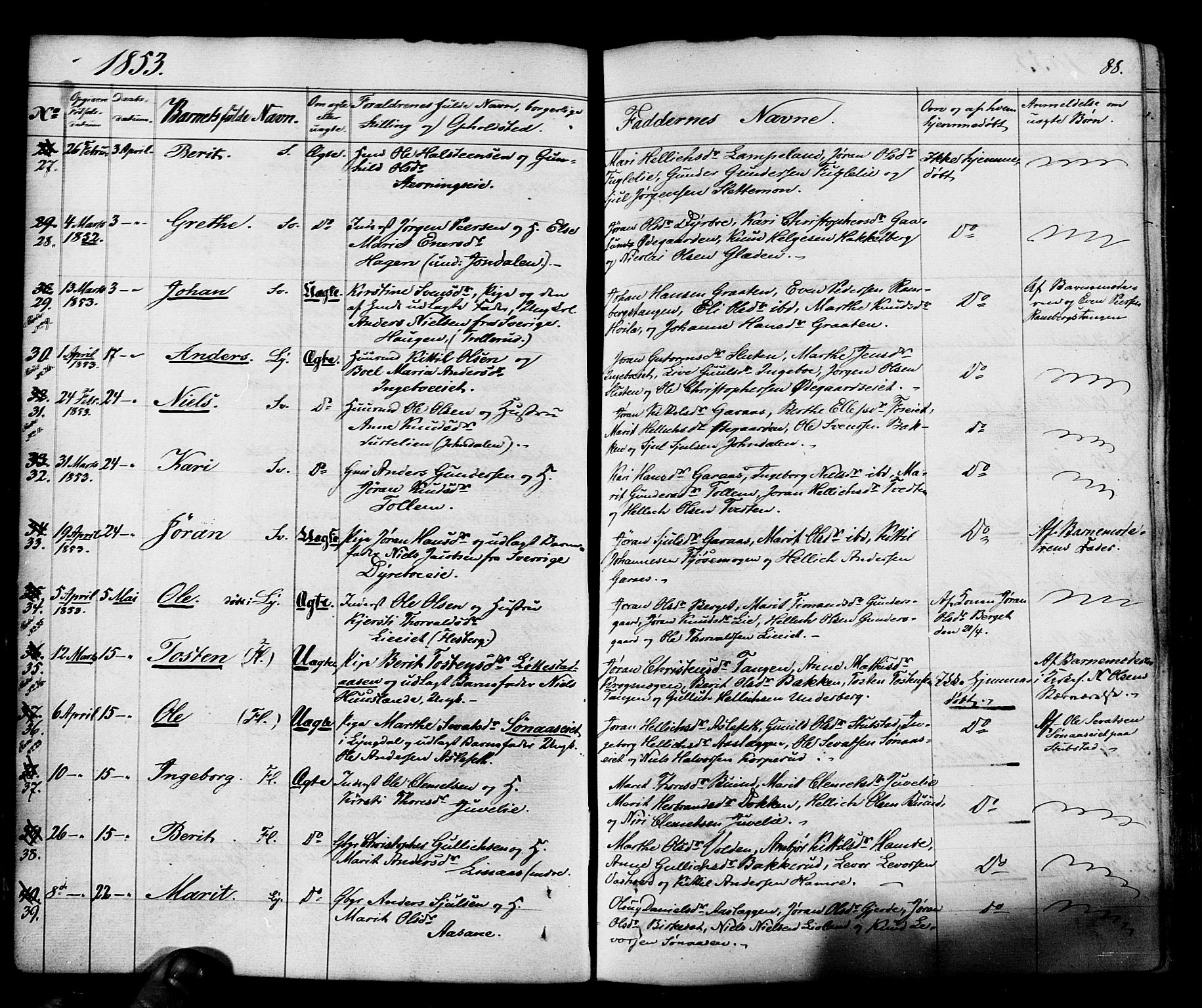 Flesberg kirkebøker, AV/SAKO-A-18/F/Fa/L0006: Parish register (official) no. I 6, 1834-1860, p. 88