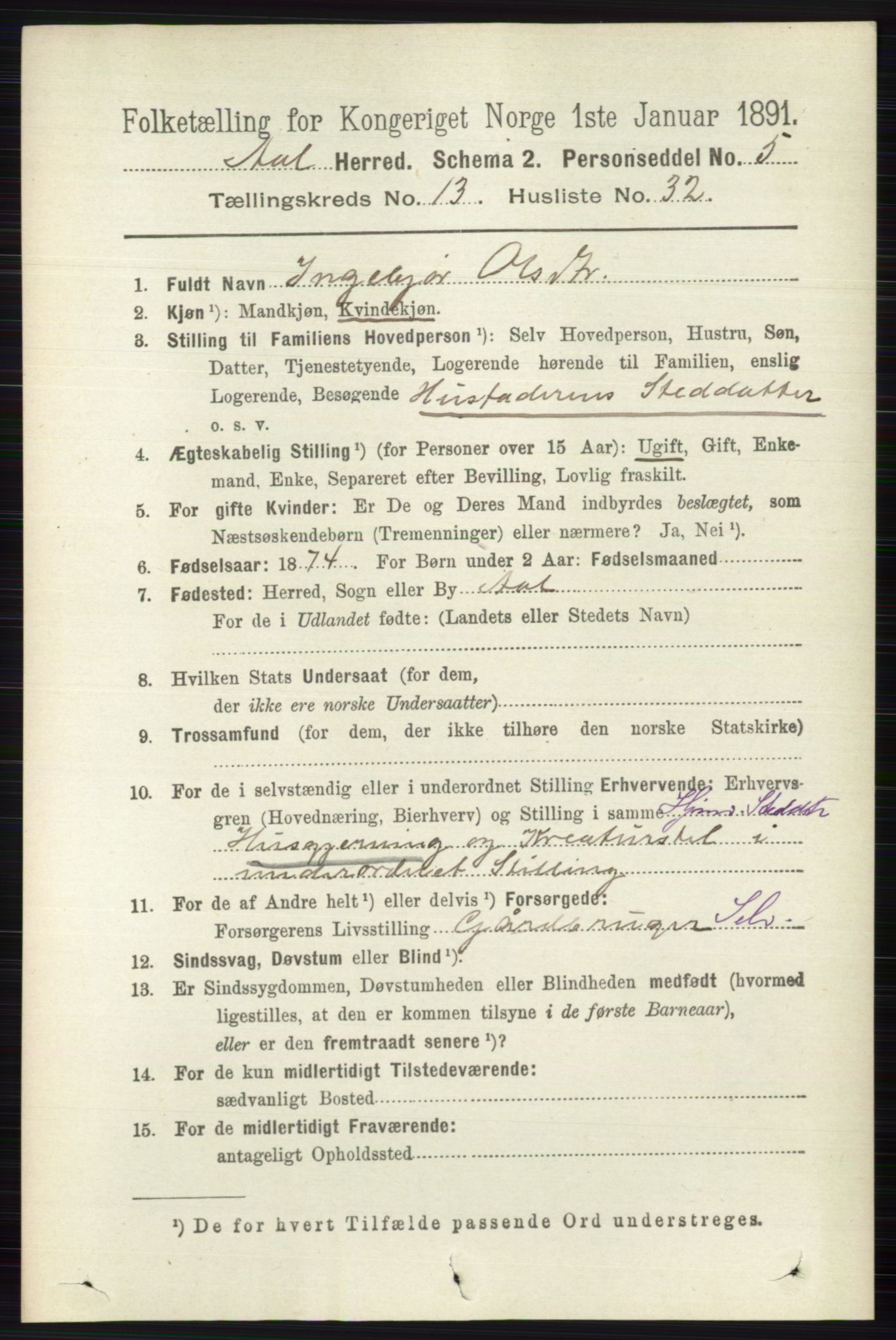 RA, 1891 census for 0619 Ål, 1891, p. 3432