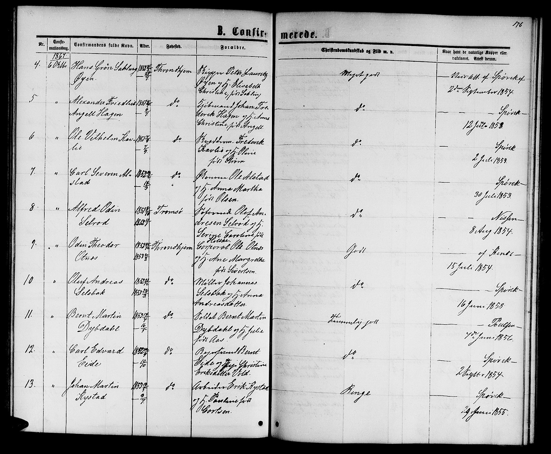 Ministerialprotokoller, klokkerbøker og fødselsregistre - Sør-Trøndelag, AV/SAT-A-1456/601/L0087: Parish register (copy) no. 601C05, 1864-1881, p. 176