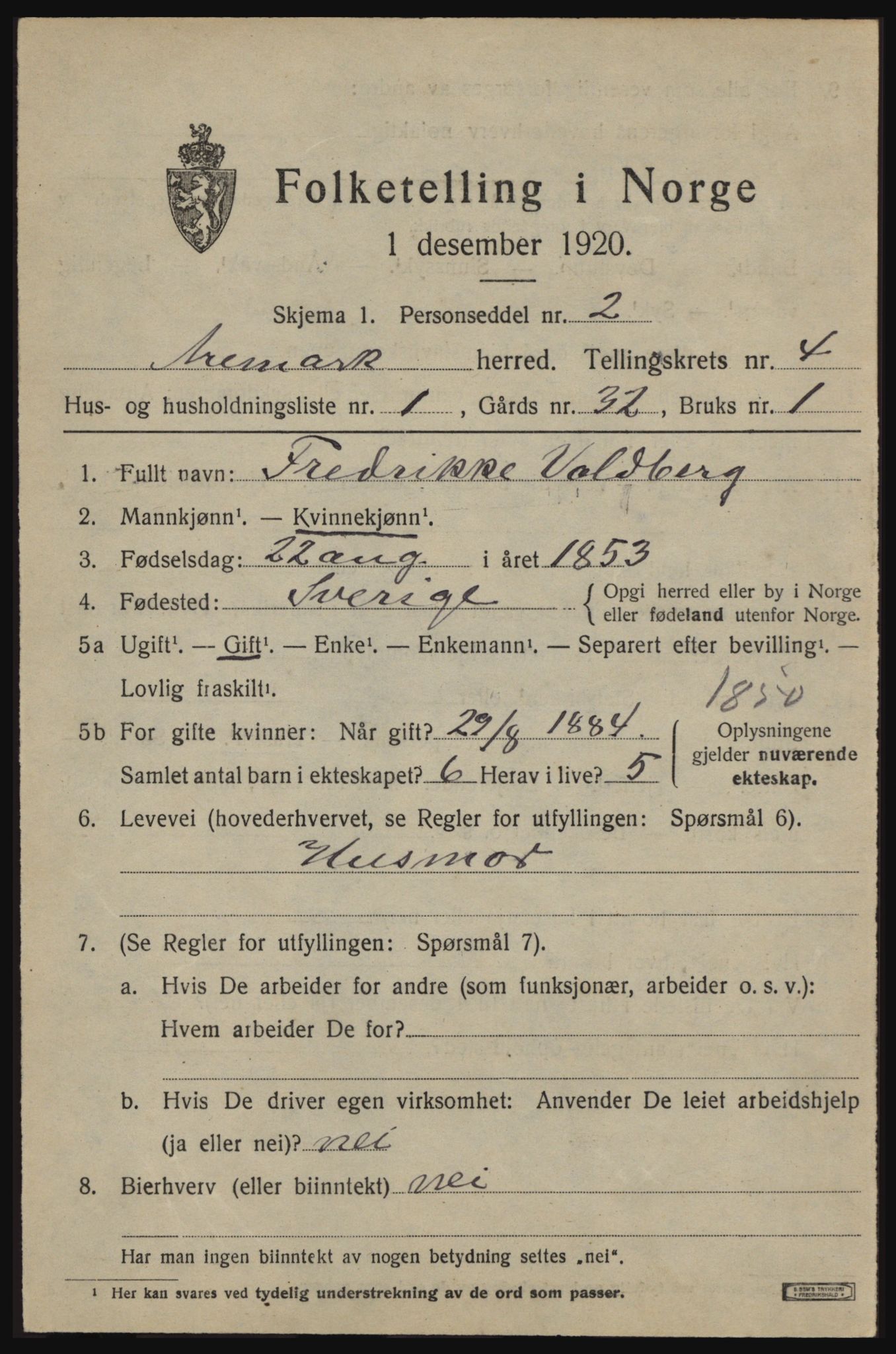 SAO, 1920 census for Aremark, 1920, p. 3183