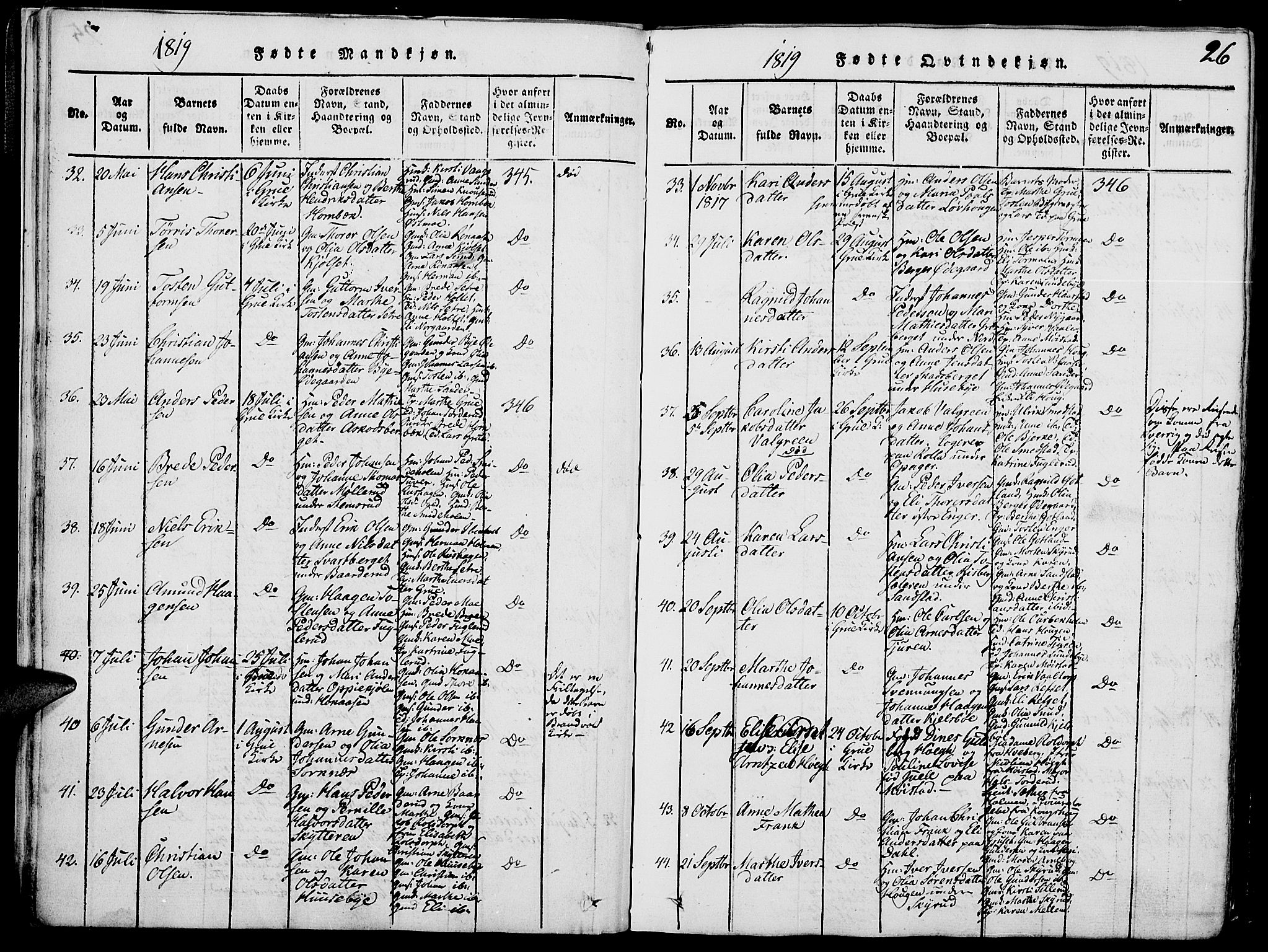 Grue prestekontor, AV/SAH-PREST-036/H/Ha/Hab/L0002: Parish register (copy) no. 2, 1815-1841, p. 26