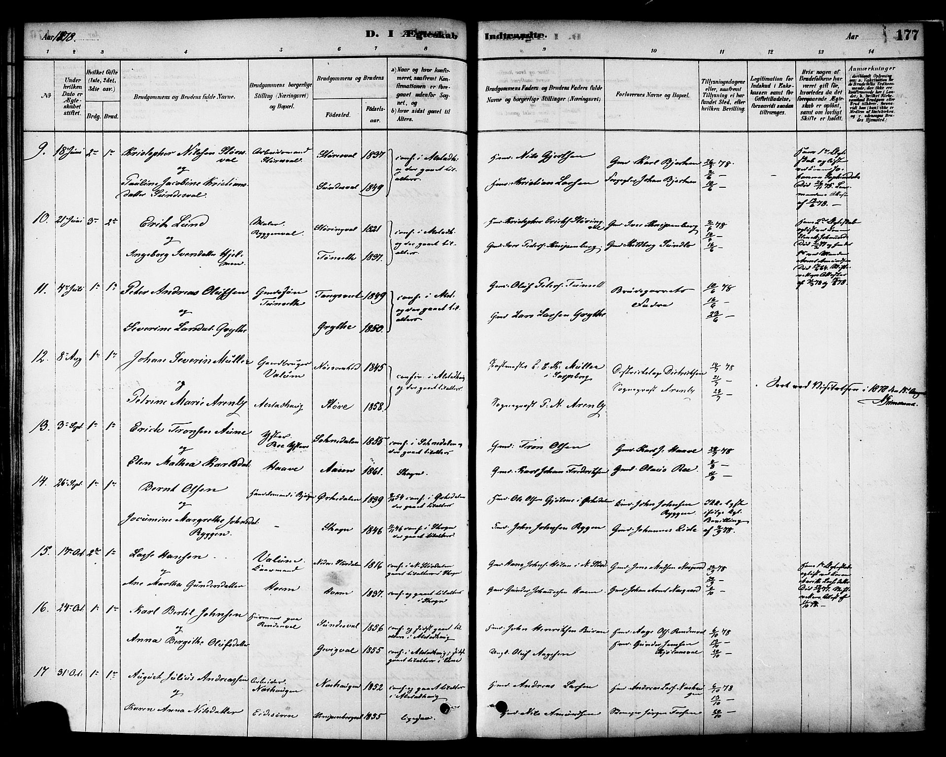 Ministerialprotokoller, klokkerbøker og fødselsregistre - Nord-Trøndelag, SAT/A-1458/717/L0159: Parish register (official) no. 717A09, 1878-1898, p. 177