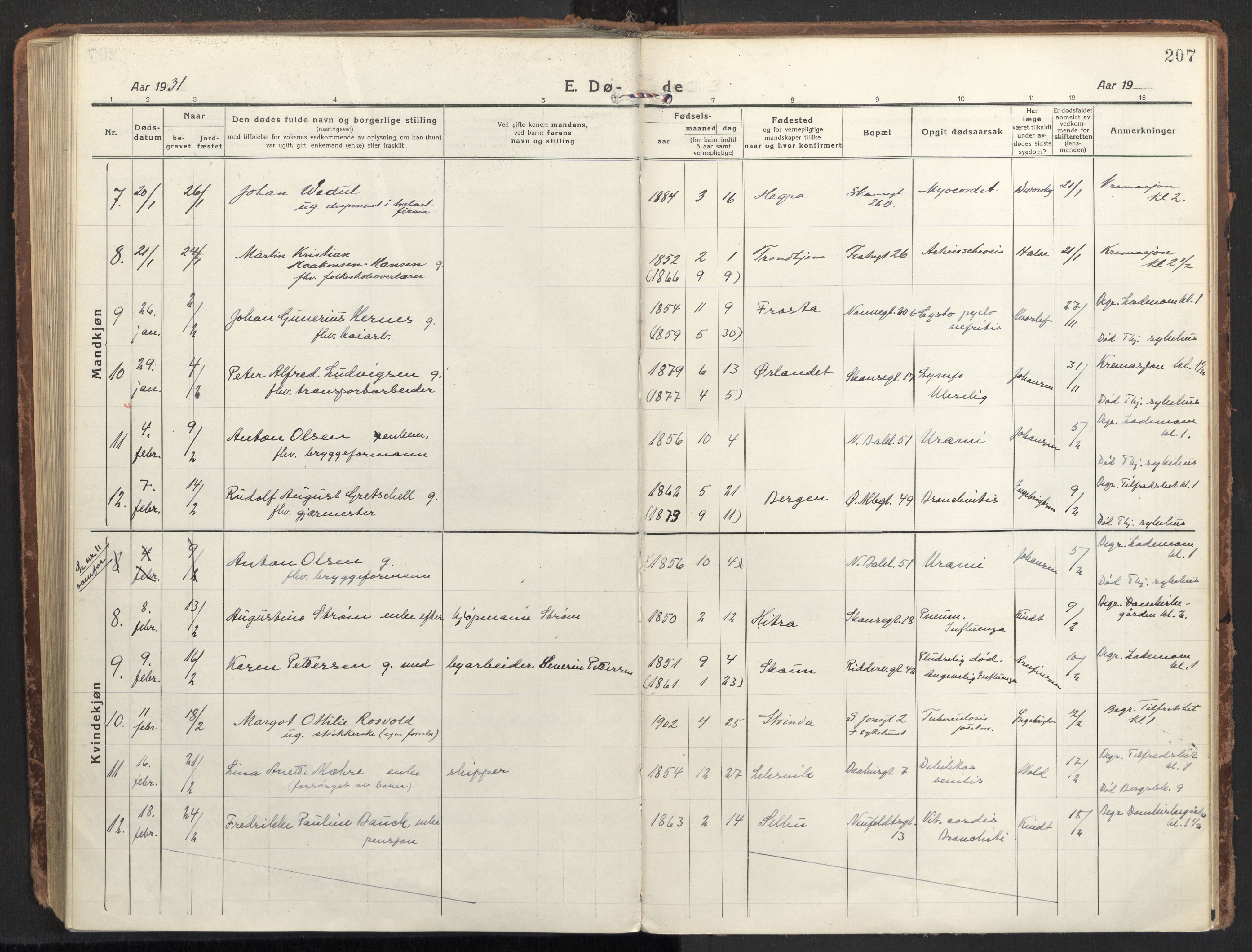Ministerialprotokoller, klokkerbøker og fødselsregistre - Sør-Trøndelag, SAT/A-1456/604/L0207: Parish register (official) no. 604A27, 1917-1933, p. 207