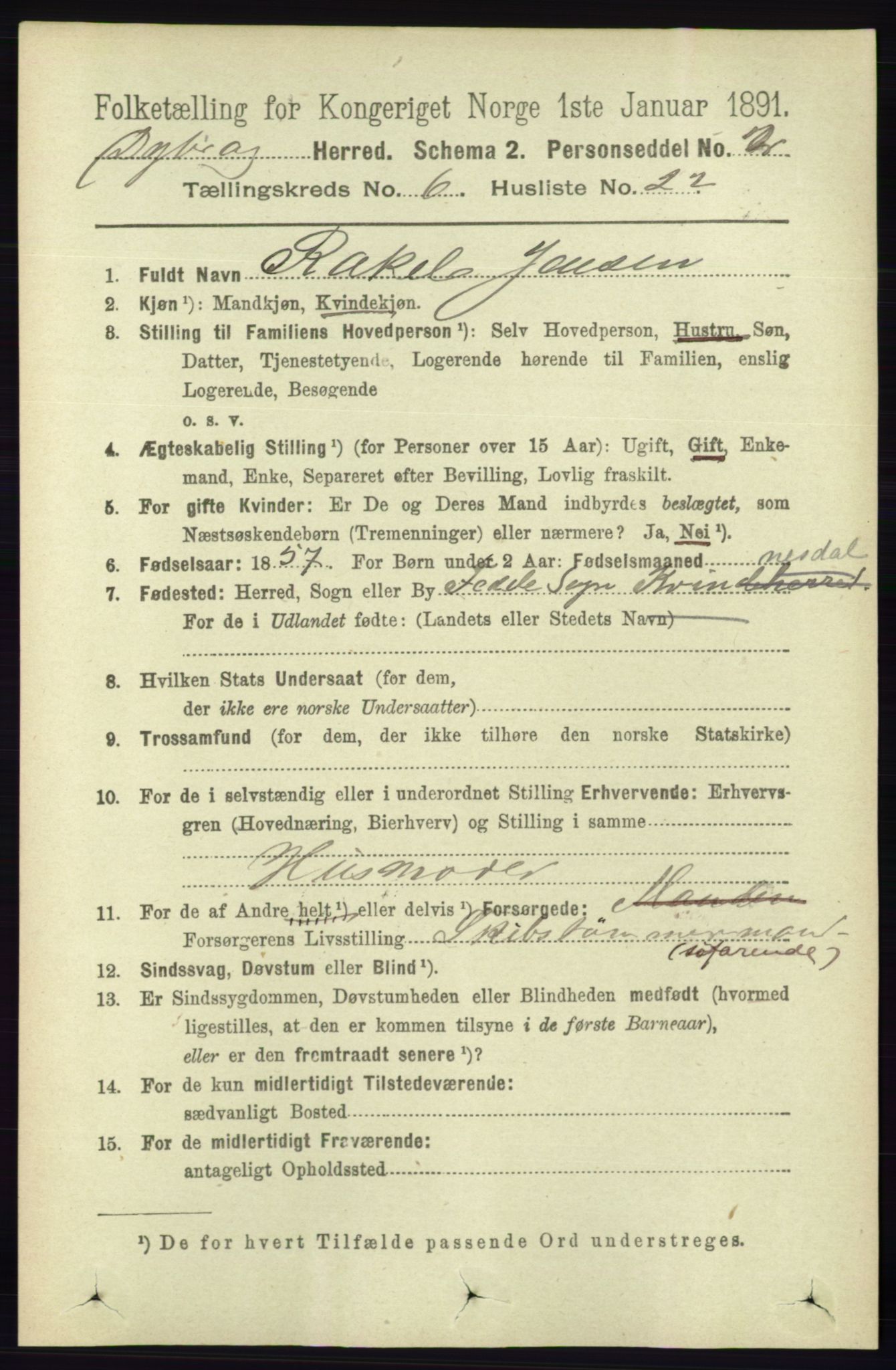 RA, 1891 census for 0915 Dypvåg, 1891, p. 1908