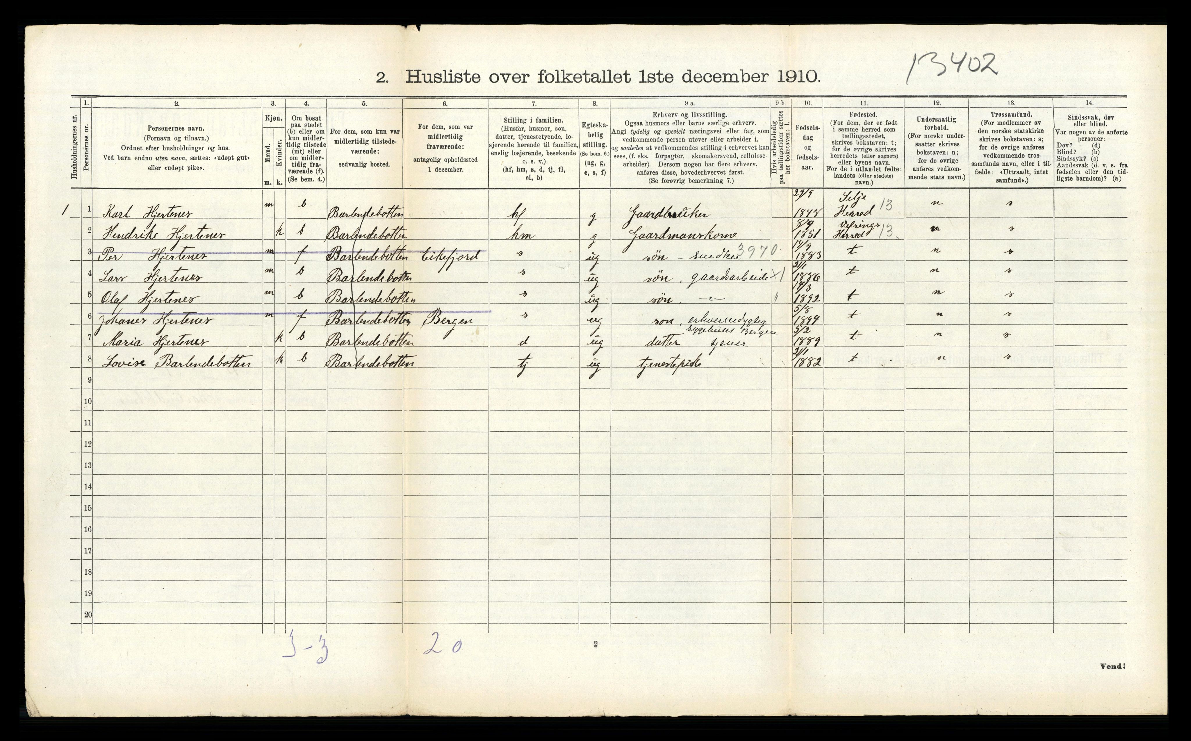 RA, 1910 census for Kinn, 1910, p. 1715