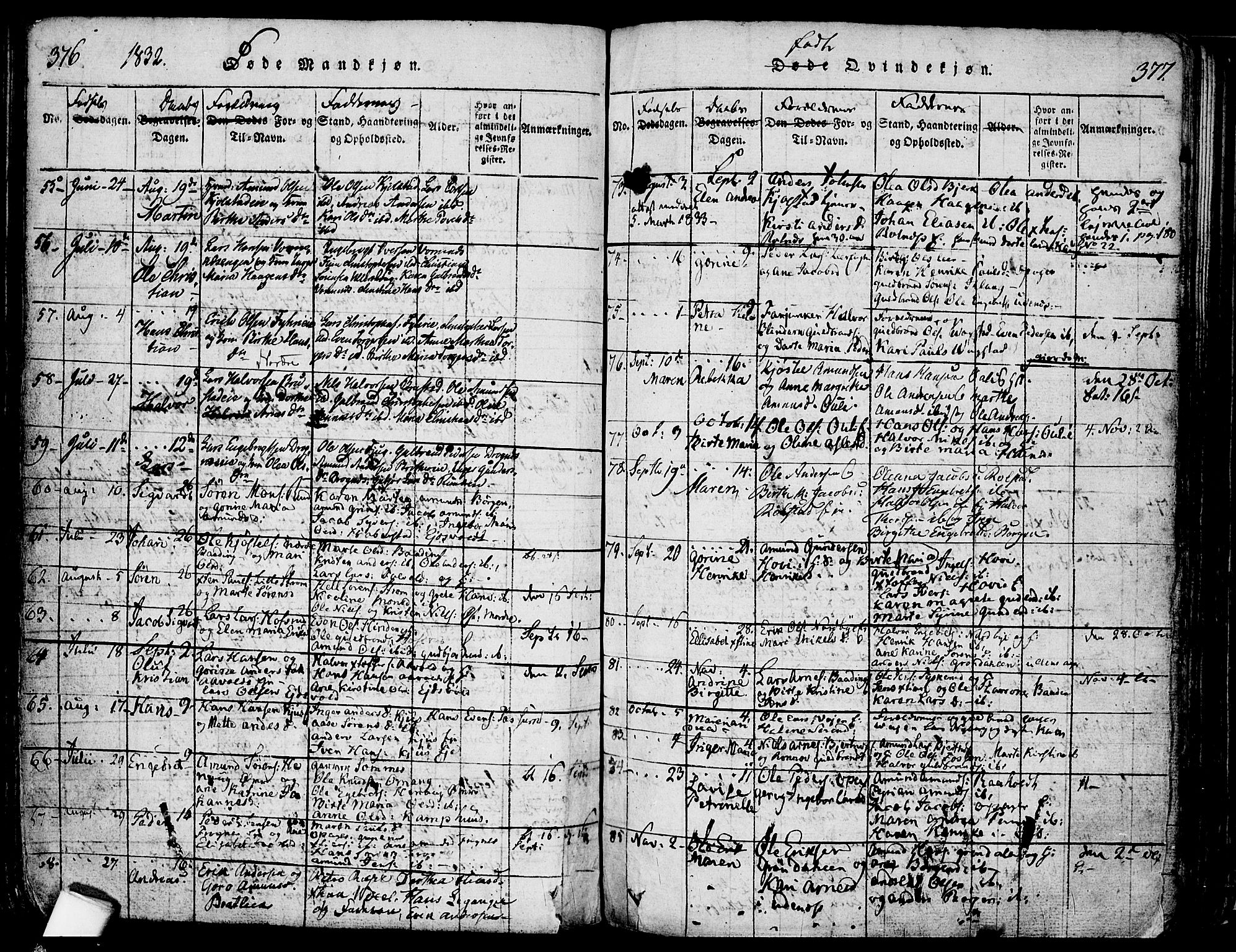 Nes prestekontor Kirkebøker, AV/SAO-A-10410/F/Fa/L0005: Parish register (official) no. I 5, 1815-1835, p. 376-377