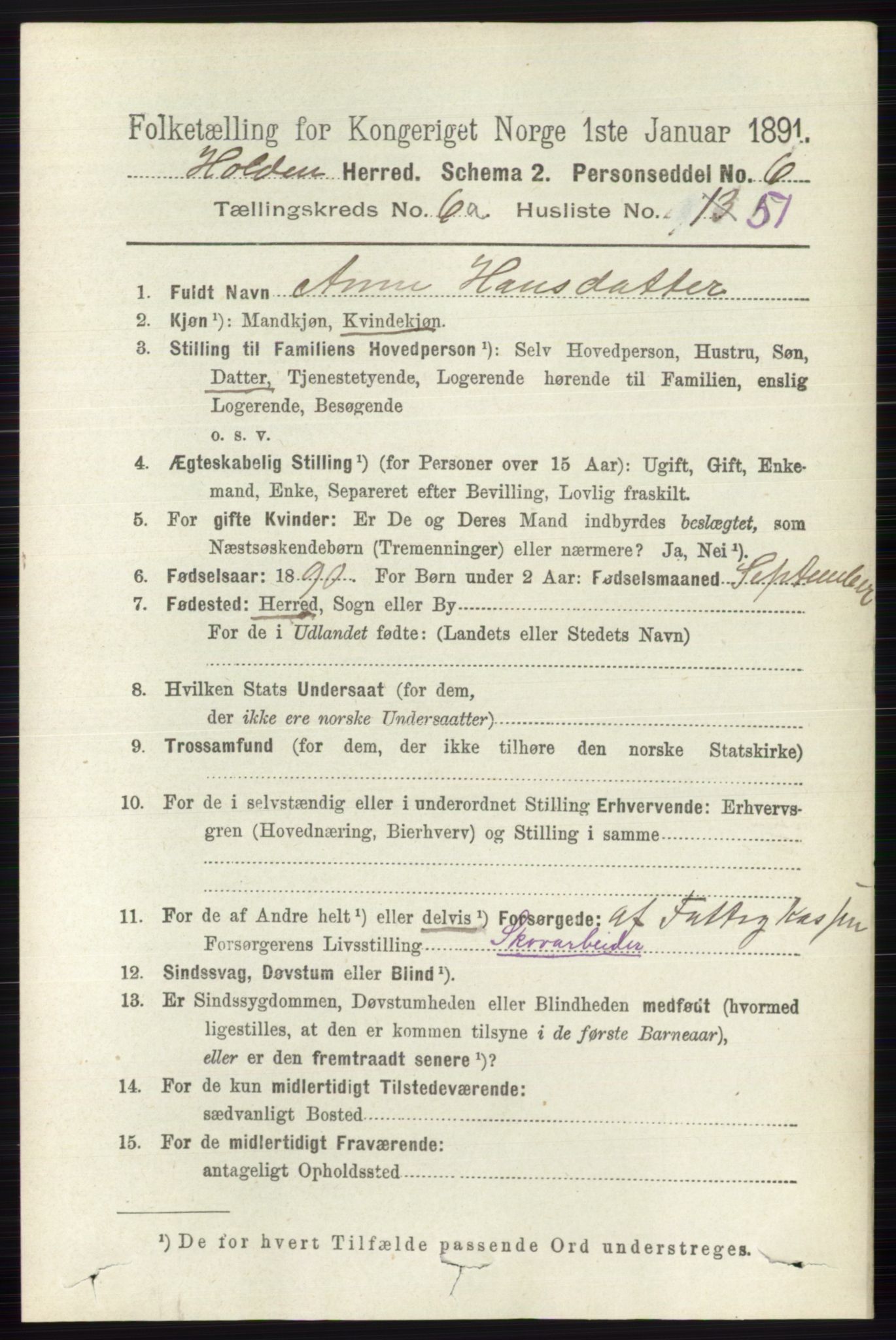 RA, 1891 census for 0819 Holla, 1891, p. 3149