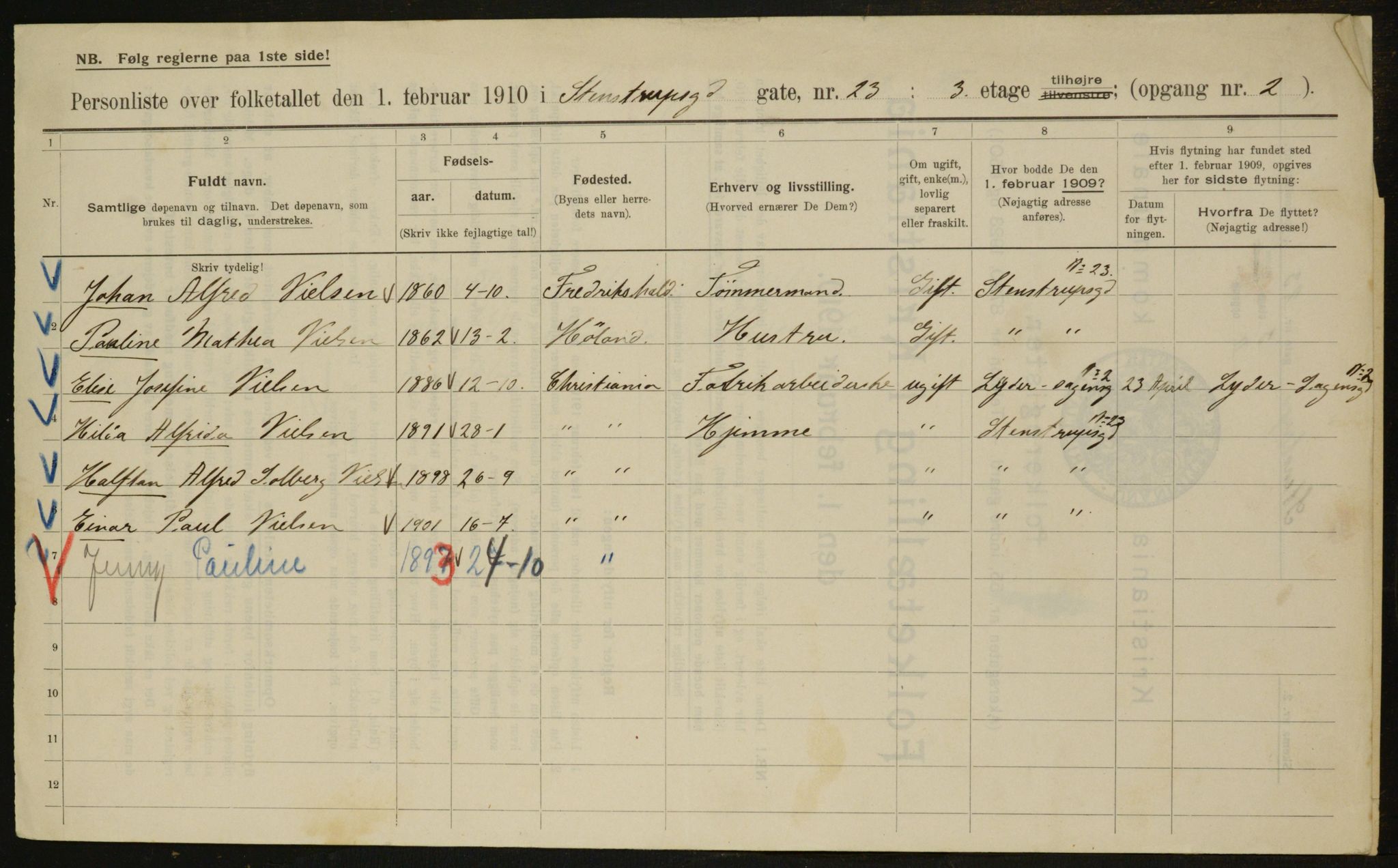 OBA, Municipal Census 1910 for Kristiania, 1910, p. 96335