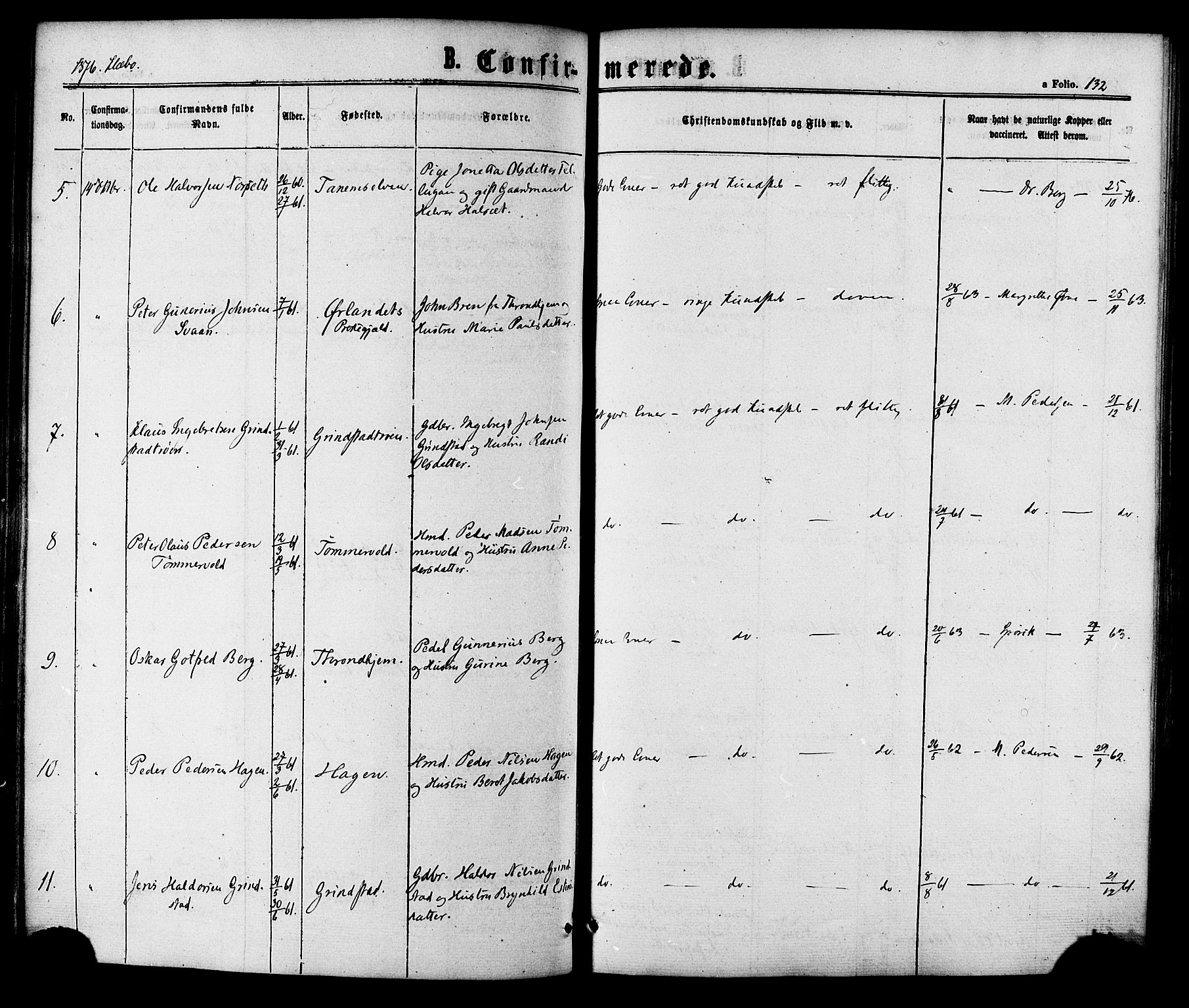 Ministerialprotokoller, klokkerbøker og fødselsregistre - Sør-Trøndelag, SAT/A-1456/618/L0442: Parish register (official) no. 618A06 /1, 1863-1879, p. 132
