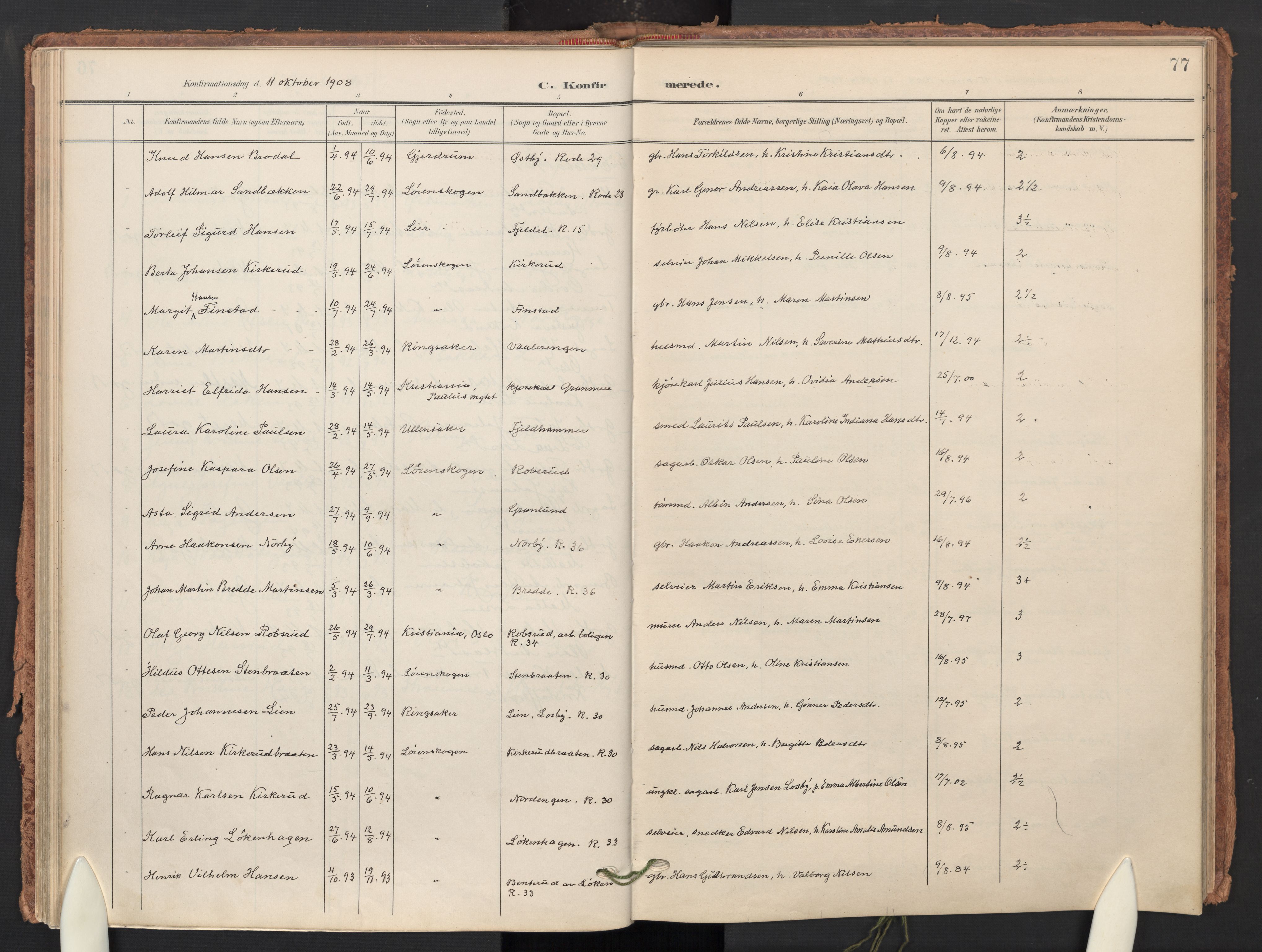 Skedsmo prestekontor Kirkebøker, AV/SAO-A-10033a/F/Fb/L0002: Parish register (official) no. II 2, 1902-1921, p. 77