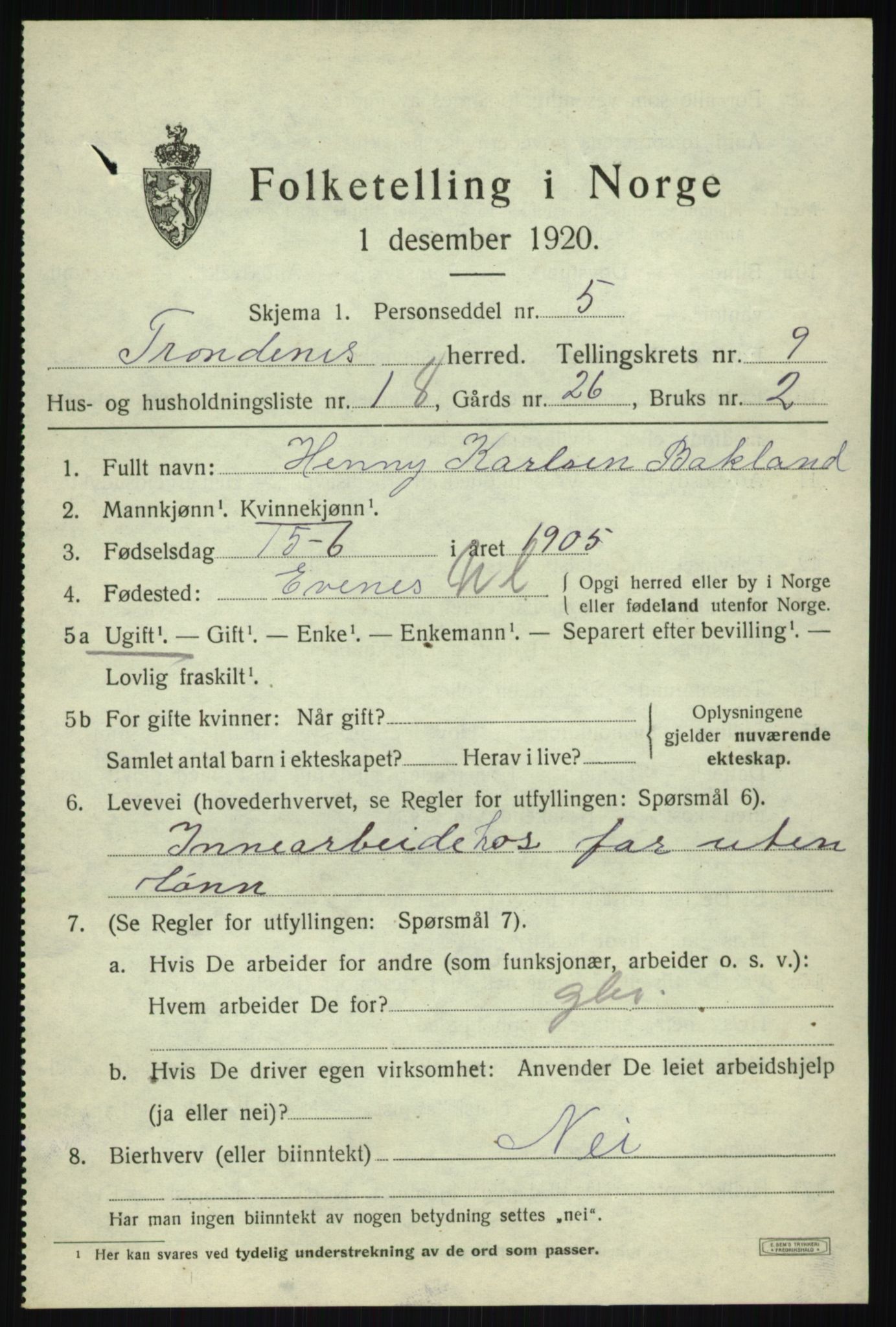SATØ, 1920 census for Trondenes, 1920, p. 7639
