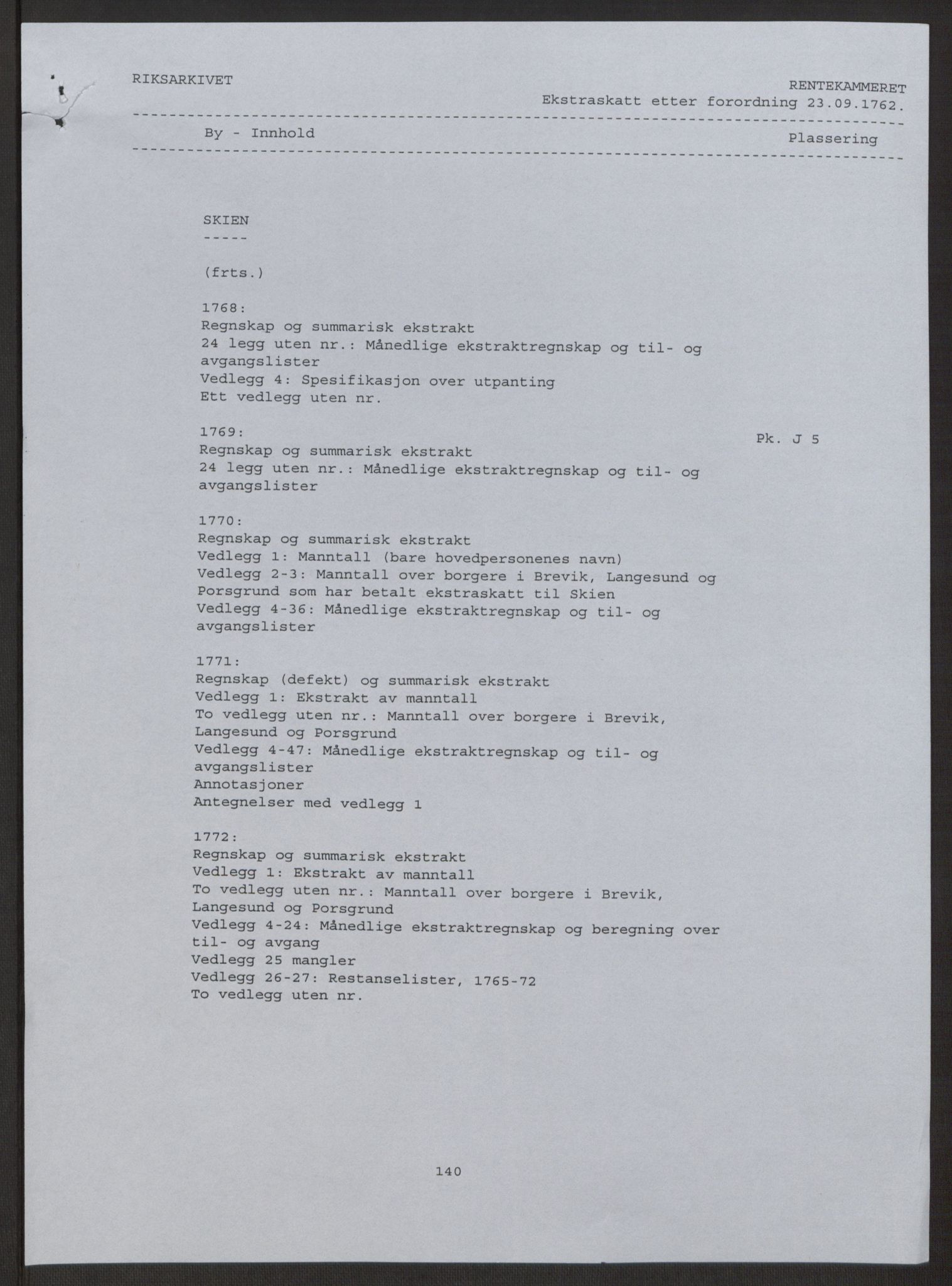 Rentekammeret inntil 1814, Reviderte regnskaper, Byregnskaper, RA/EA-4066/R/Rj/L0198/0001: [J4] Kontribusjonsregnskap / Ekstraskatt, 1762-1768, p. 3