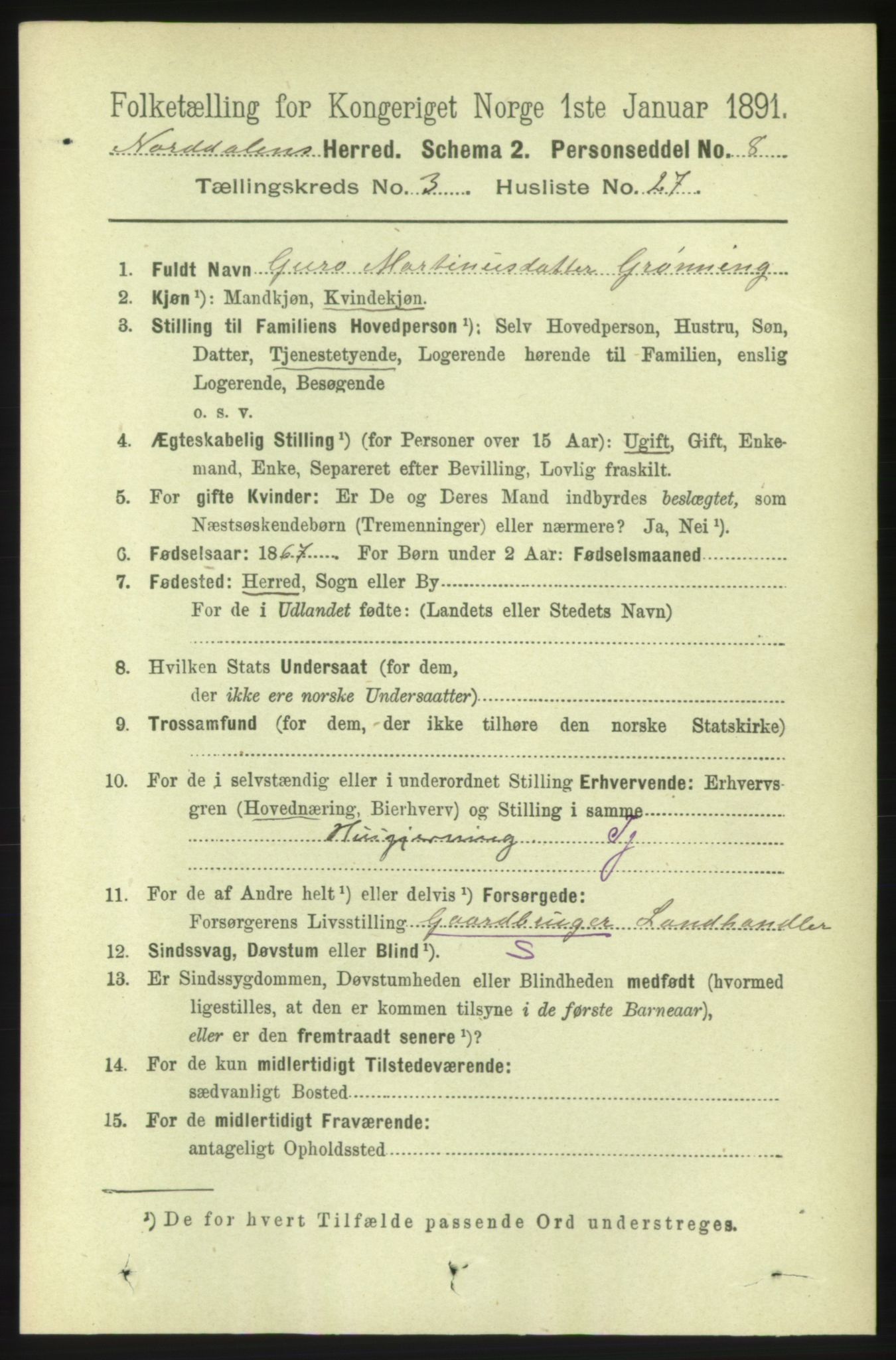 RA, 1891 census for 1524 Norddal, 1891, p. 733