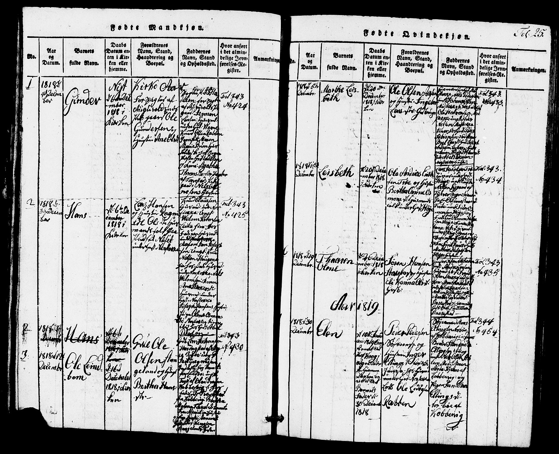 Avaldsnes sokneprestkontor, SAST/A -101851/H/Ha/Hab/L0001: Parish register (copy) no. B 1, 1816-1825, p. 25