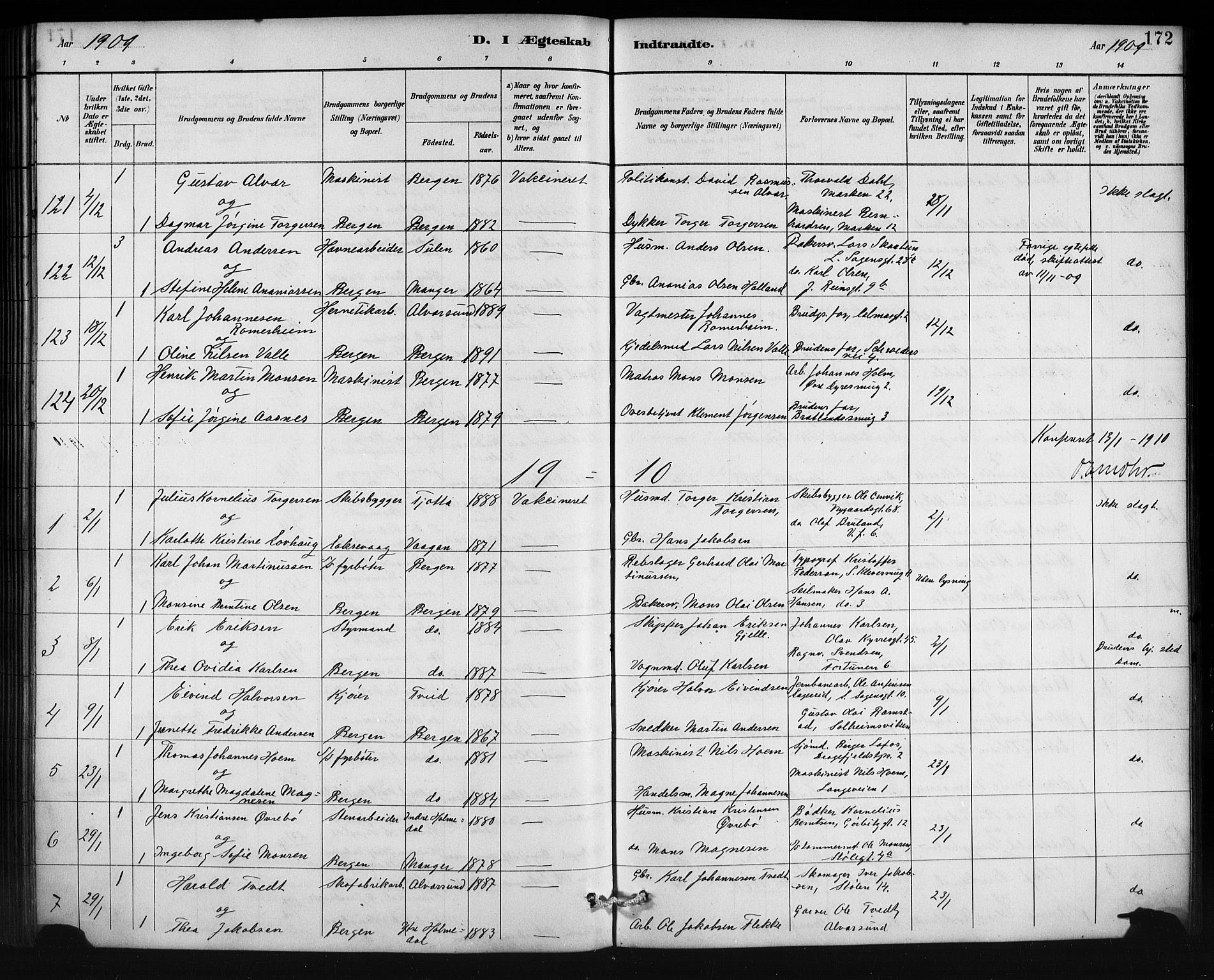 Johanneskirken sokneprestembete, SAB/A-76001/H/Hab: Parish register (copy) no. C 1, 1885-1912, p. 172