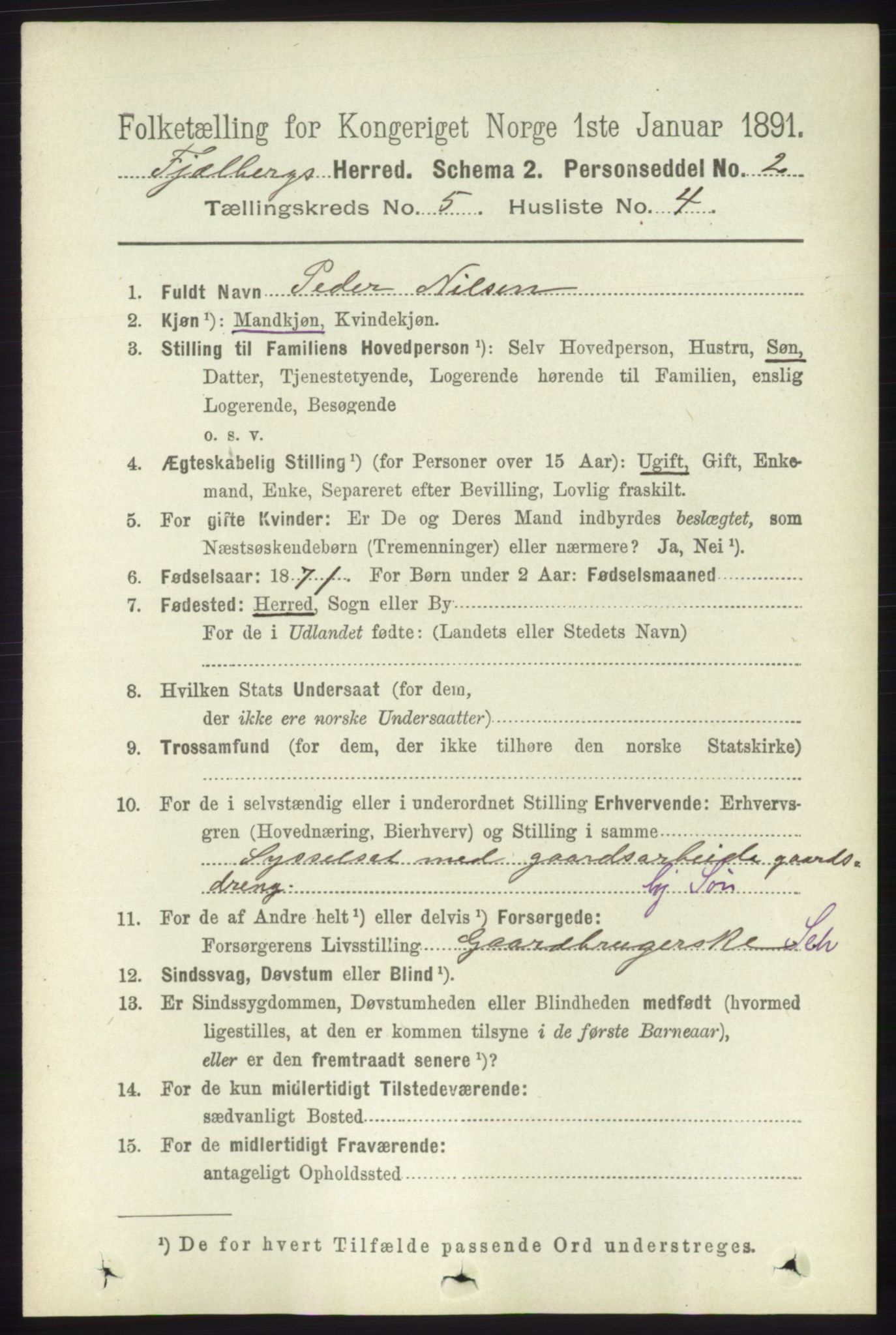 RA, 1891 census for 1213 Fjelberg, 1891, p. 1510