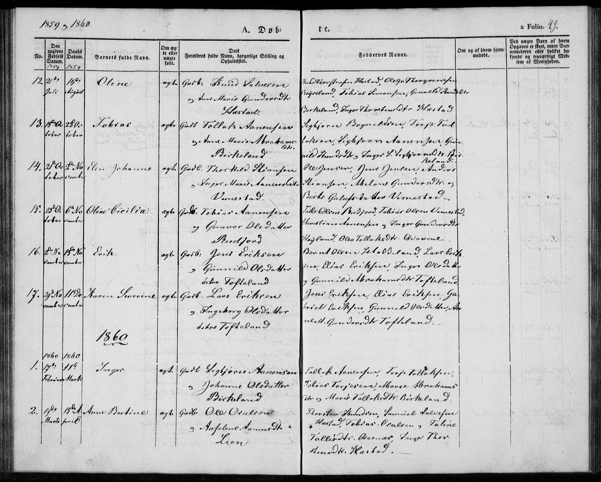 Lyngdal sokneprestkontor, AV/SAK-1111-0029/F/Fa/Fab/L0001: Parish register (official) no. A 1, 1838-1860, p. 49