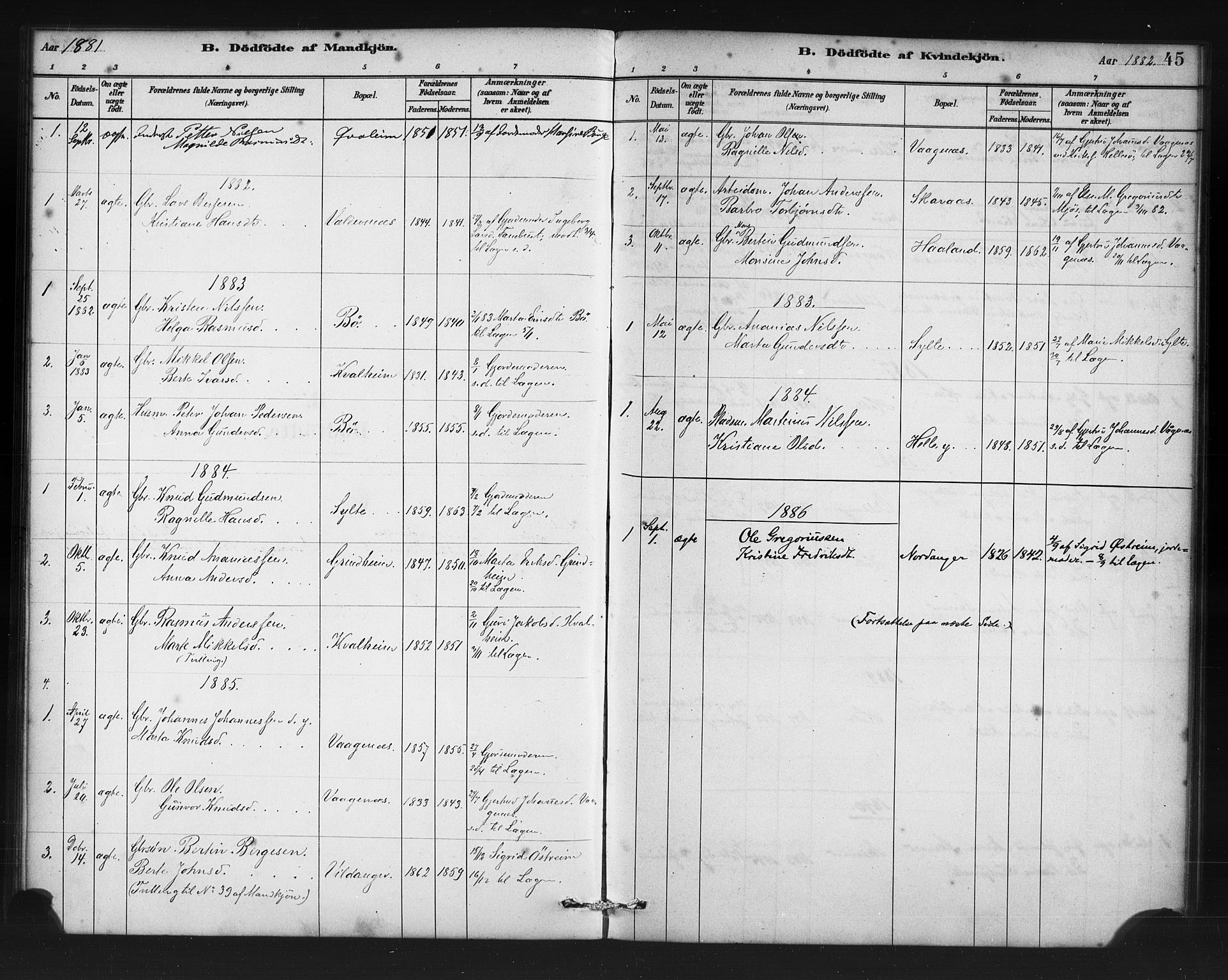 Manger sokneprestembete, SAB/A-76801/H/Haa: Parish register (official) no. C 1, 1881-1890, p. 45