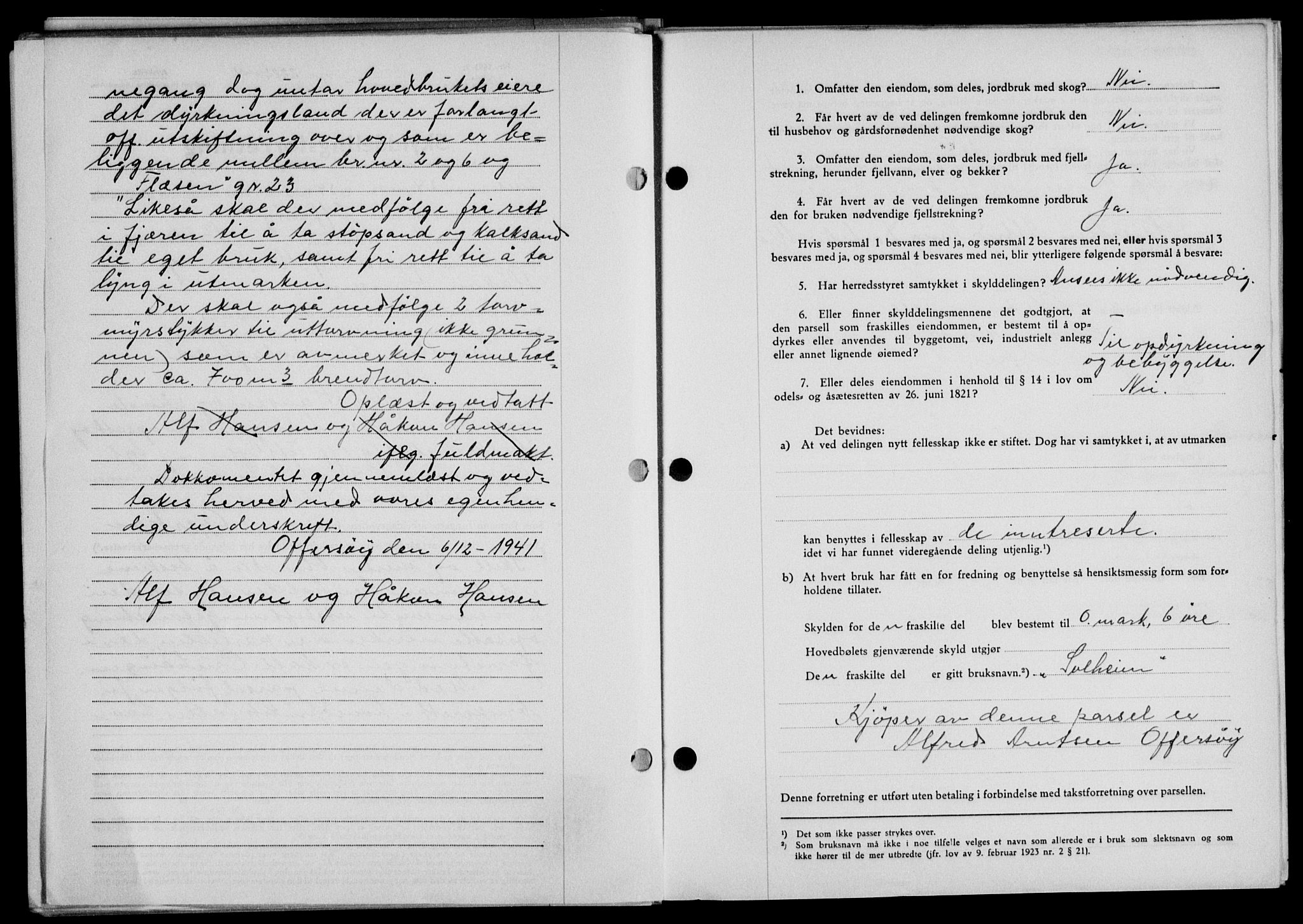 Lofoten sorenskriveri, SAT/A-0017/1/2/2C/L0009a: Mortgage book no. 9a, 1941-1942, Diary no: : 2226/1941