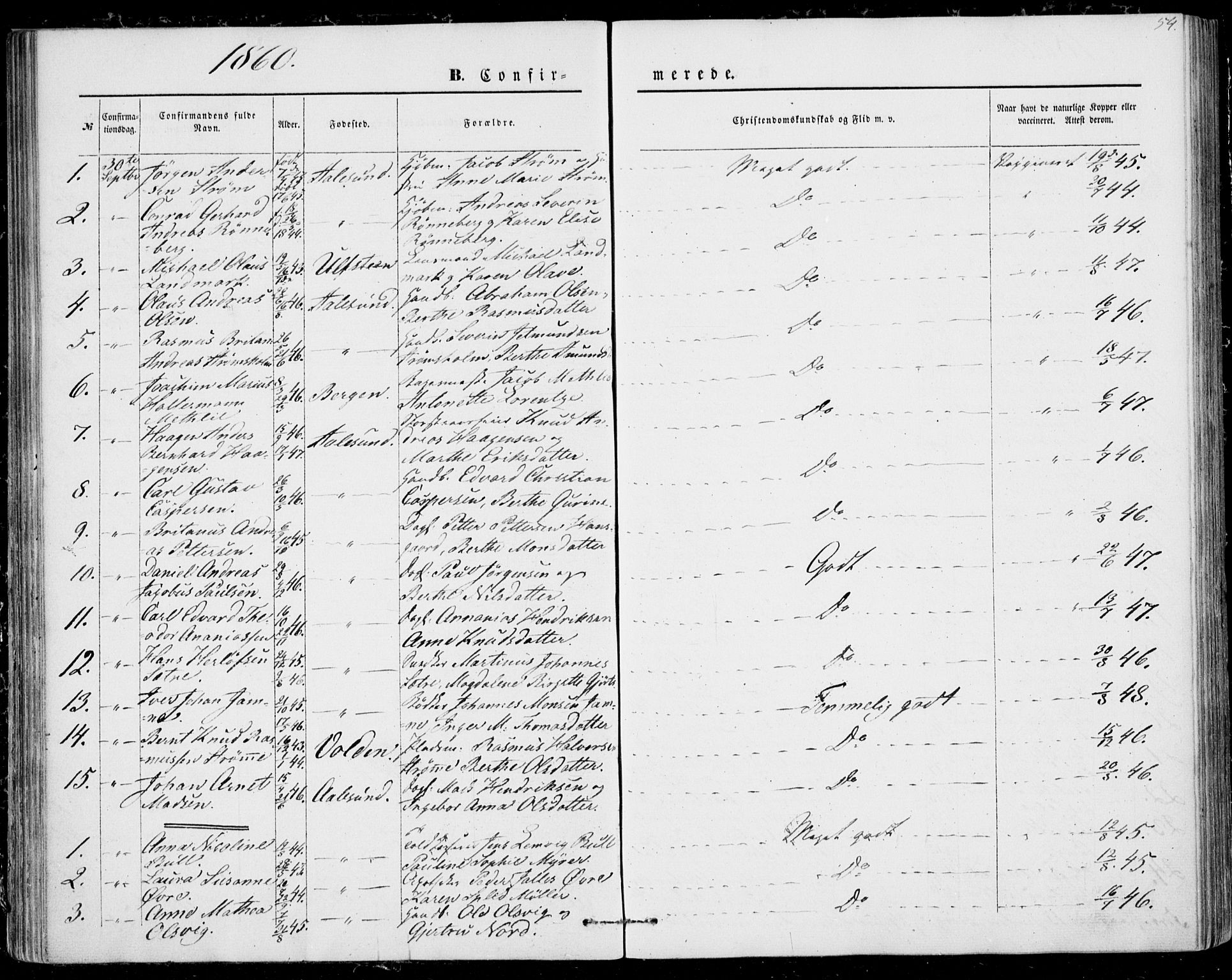 Ministerialprotokoller, klokkerbøker og fødselsregistre - Møre og Romsdal, SAT/A-1454/529/L0451: Parish register (official) no. 529A01, 1855-1863, p. 54