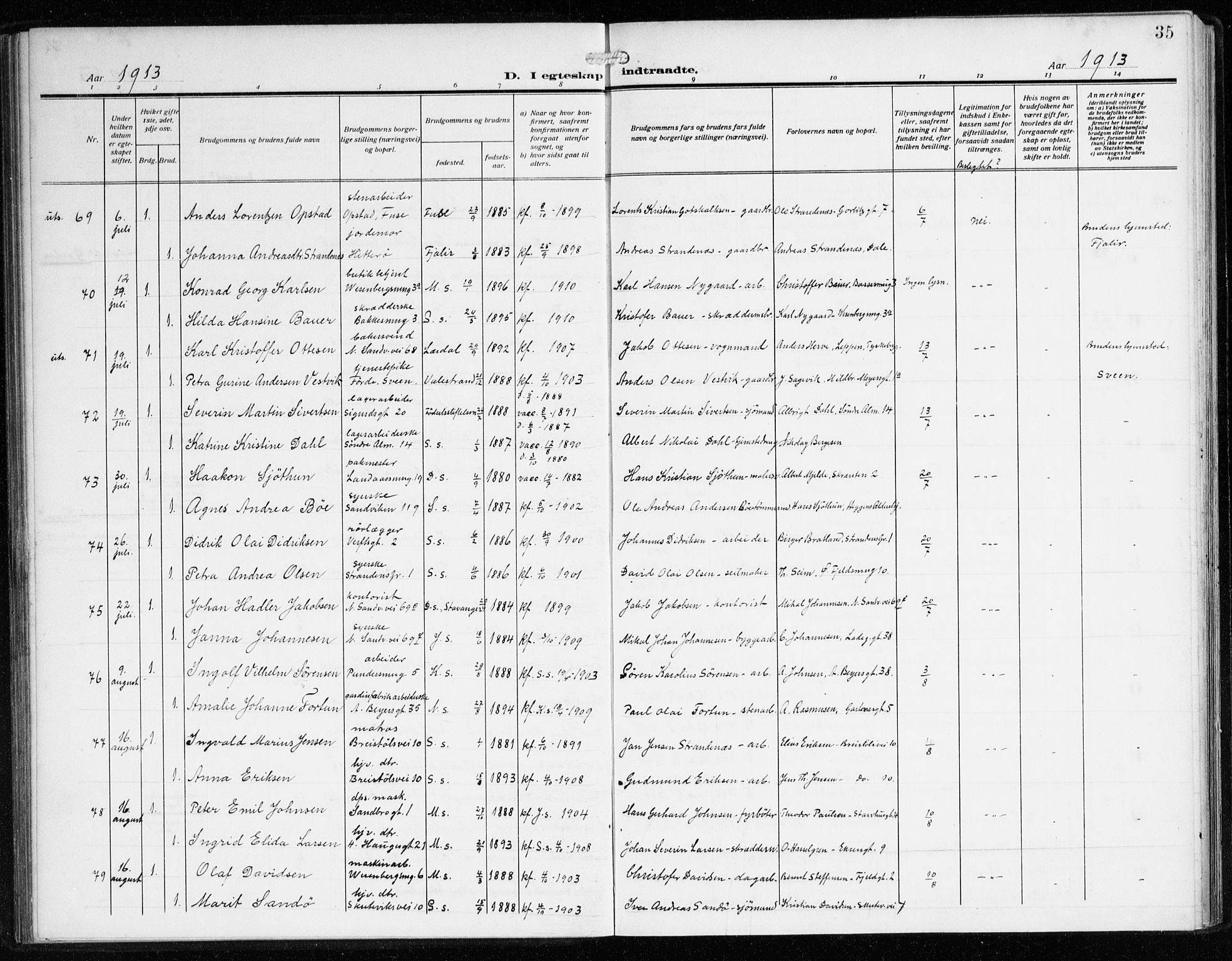 Sandviken Sokneprestembete, SAB/A-77601/H/Ha/L0015: Parish register (official) no. D 2, 1911-1923, p. 35