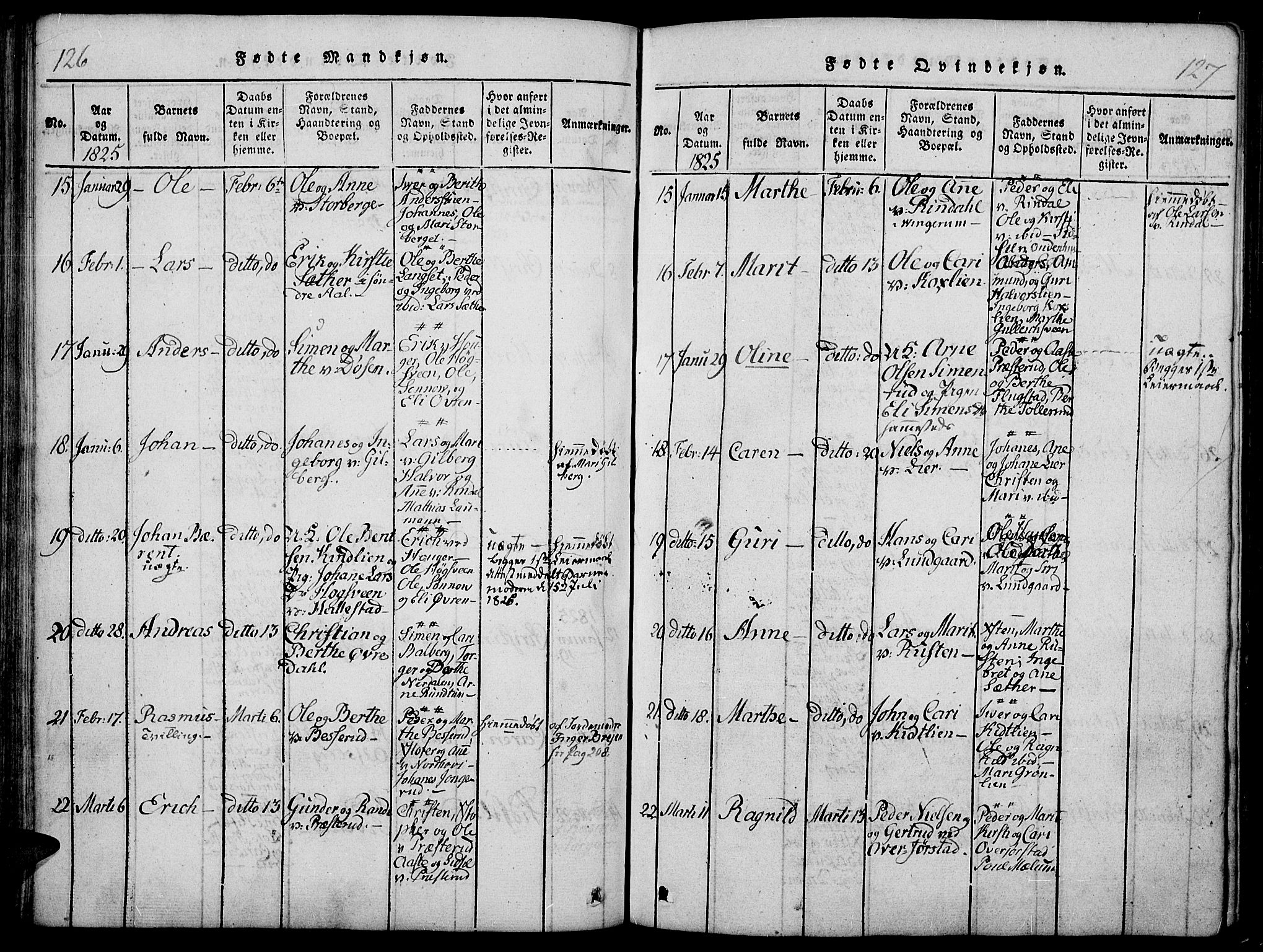 Fåberg prestekontor, SAH/PREST-086/H/Ha/Haa/L0003: Parish register (official) no. 3, 1818-1833, p. 126-127