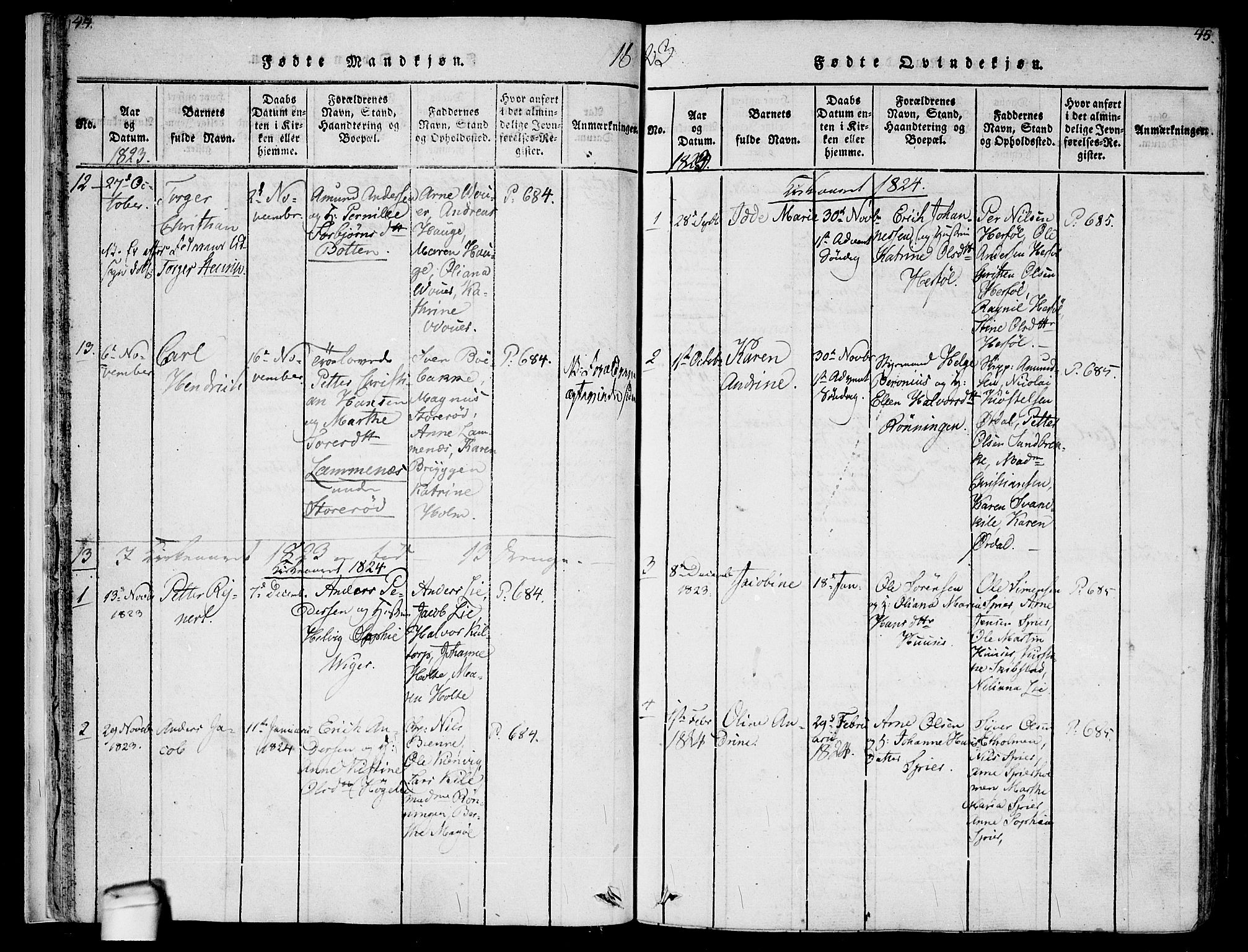Hvaler prestekontor Kirkebøker, SAO/A-2001/F/Fa/L0005: Parish register (official) no. I 5, 1816-1845, p. 44-45