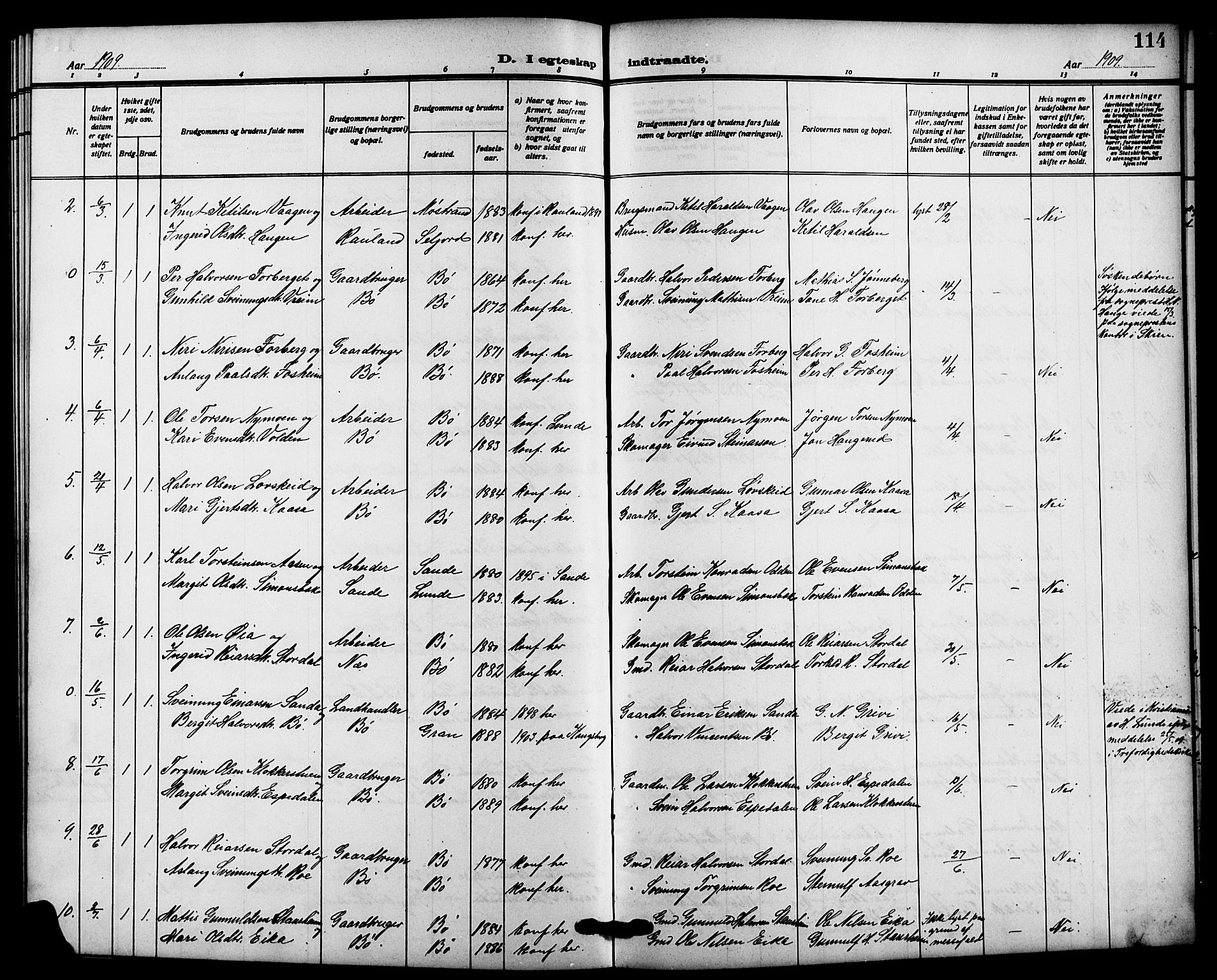 Bø kirkebøker, AV/SAKO-A-257/G/Ga/L0007: Parish register (copy) no. 7, 1909-1924, p. 114