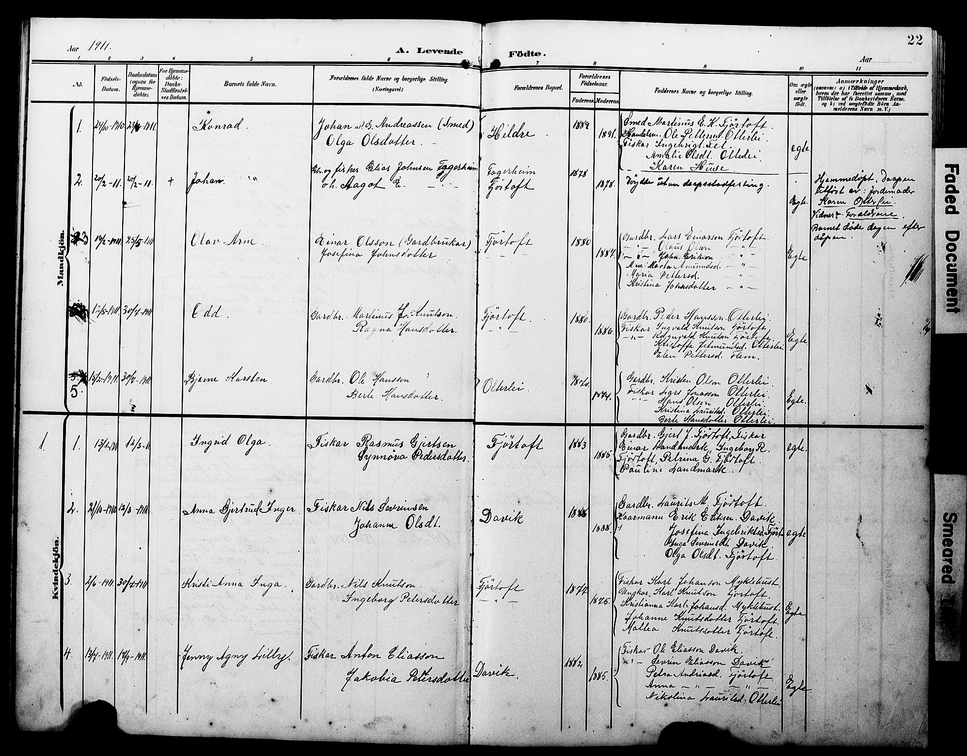 Ministerialprotokoller, klokkerbøker og fødselsregistre - Møre og Romsdal, AV/SAT-A-1454/538/L0524: Parish register (copy) no. 538C02, 1901-1931, p. 22