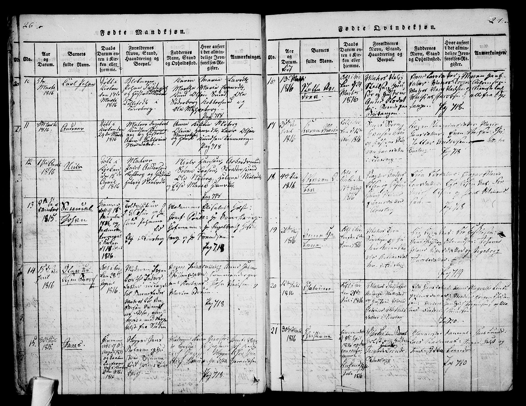 Tønsberg kirkebøker, SAKO/A-330/F/Fa/L0004: Parish register (official) no. I 4, 1813-1826, p. 26-27