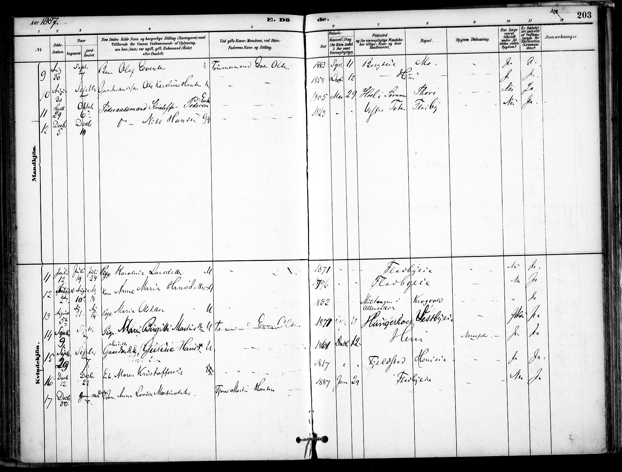 Gjerdrum prestekontor Kirkebøker, SAO/A-10412b/F/Fb/L0001: Parish register (official) no. II 1, 1881-1921, p. 203