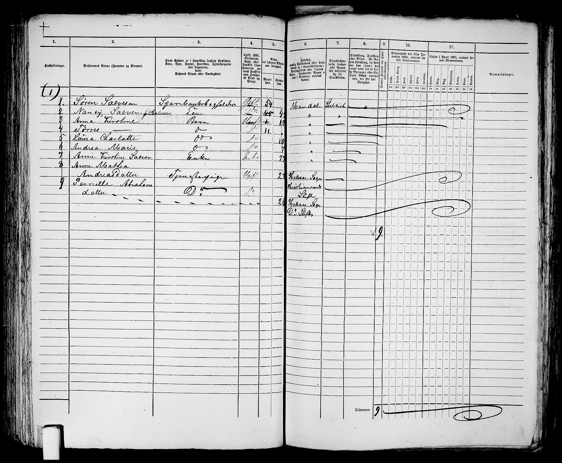 RA, 1865 census for Mandal/Mandal, 1865, p. 154