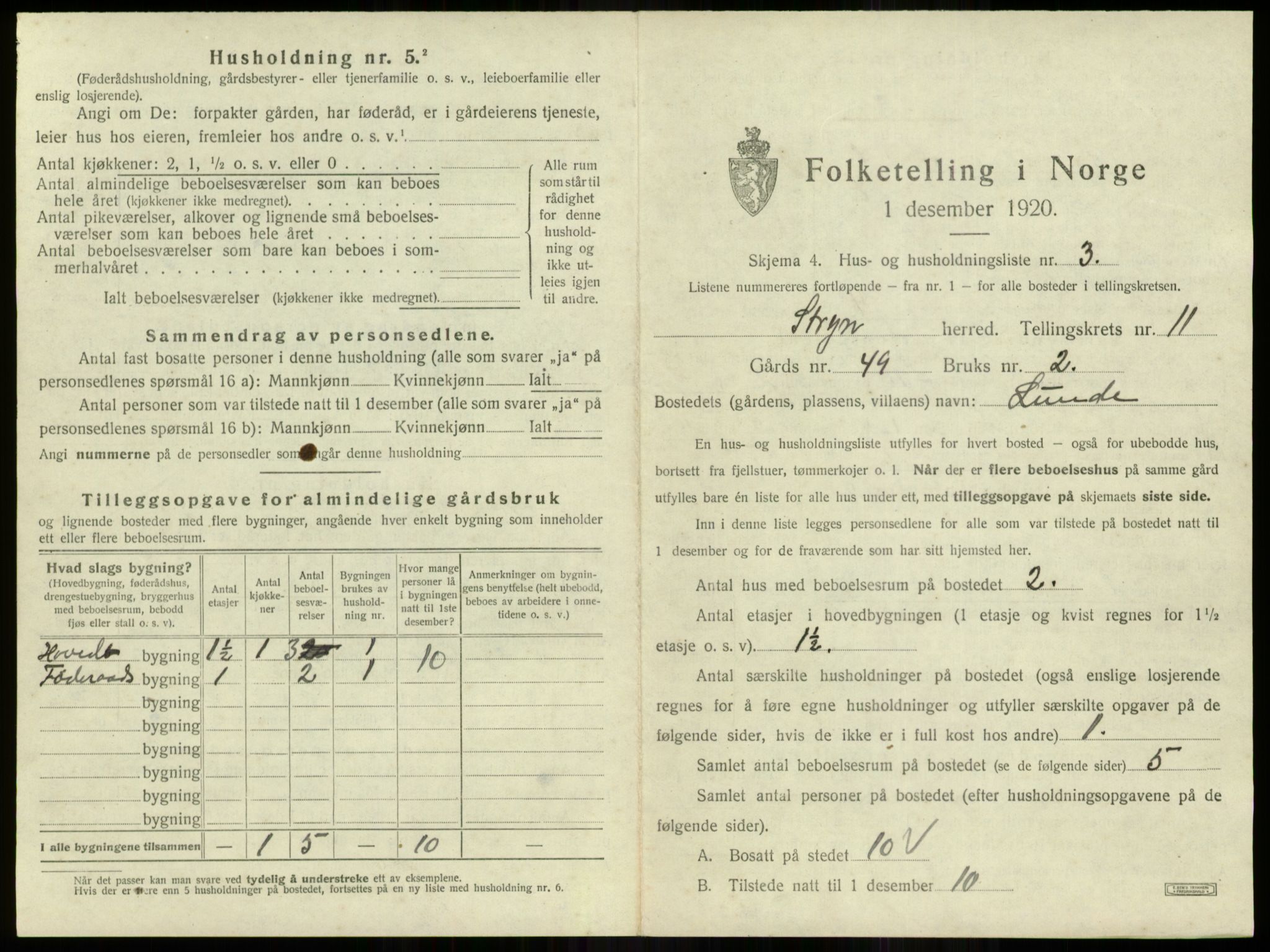 SAB, 1920 census for Stryn, 1920, p. 713