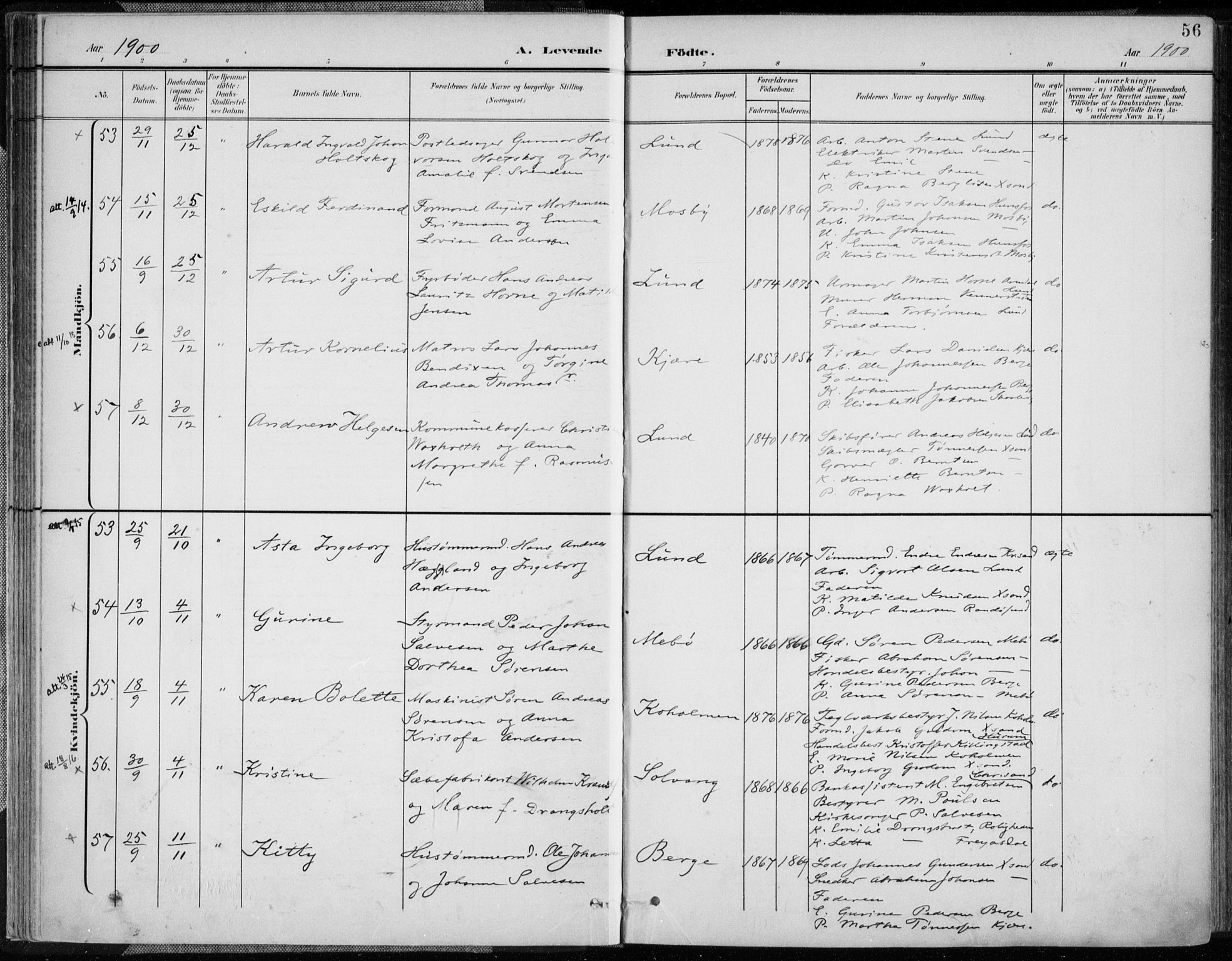 Oddernes sokneprestkontor, SAK/1111-0033/F/Fa/Faa/L0010: Parish register (official) no. A 10, 1897-1911, p. 56