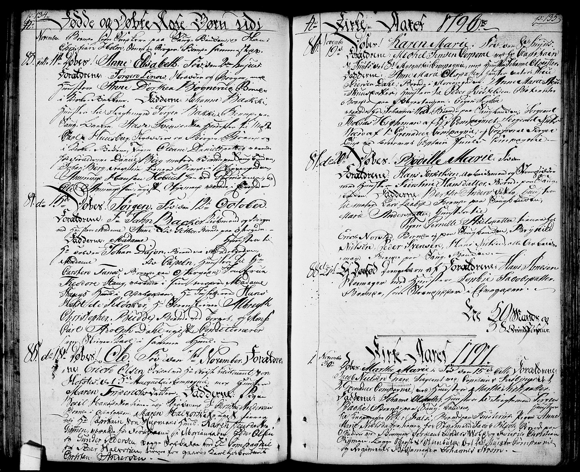 Halden prestekontor Kirkebøker, SAO/A-10909/F/Fa/L0002: Parish register (official) no. I 2, 1792-1812, p. 134-135