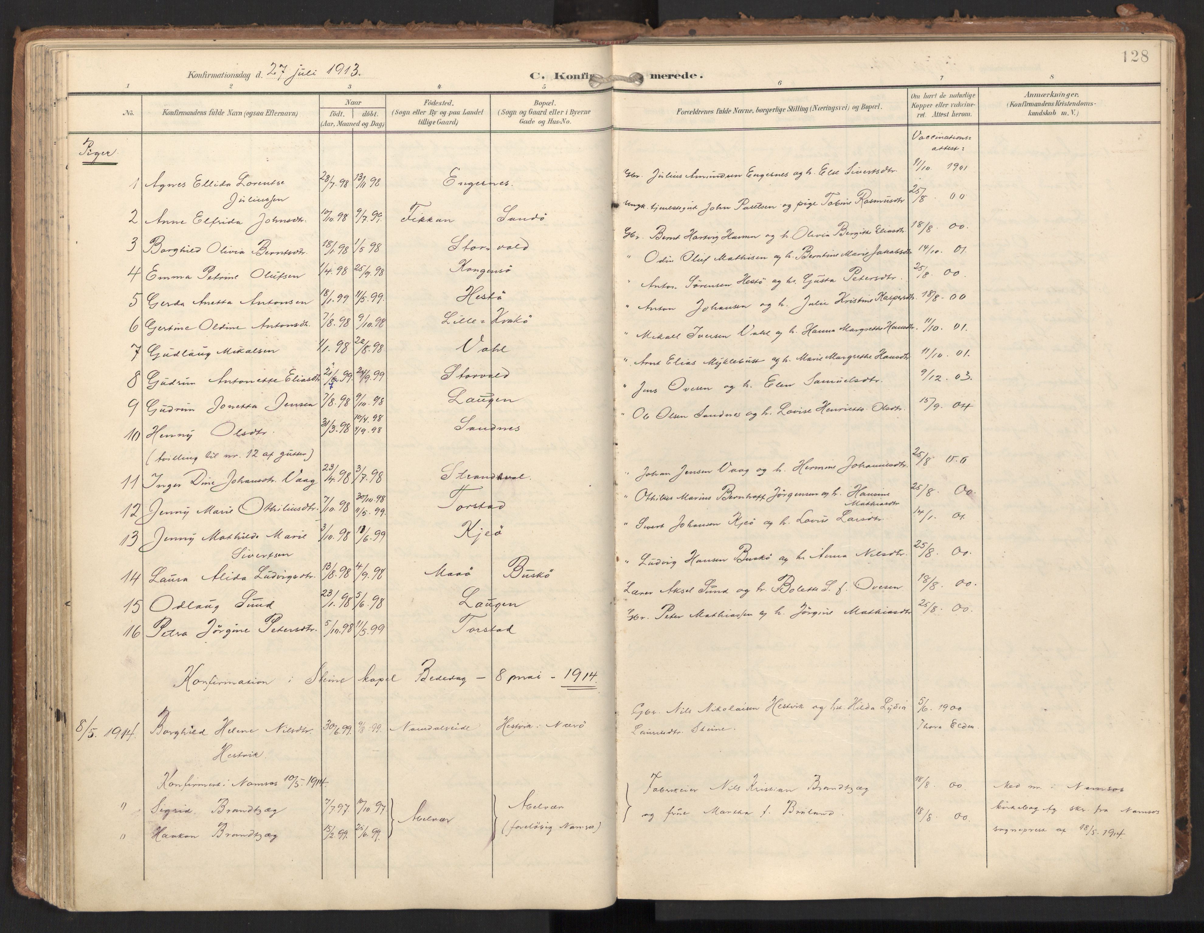 Ministerialprotokoller, klokkerbøker og fødselsregistre - Nord-Trøndelag, SAT/A-1458/784/L0677: Parish register (official) no. 784A12, 1900-1920, p. 128
