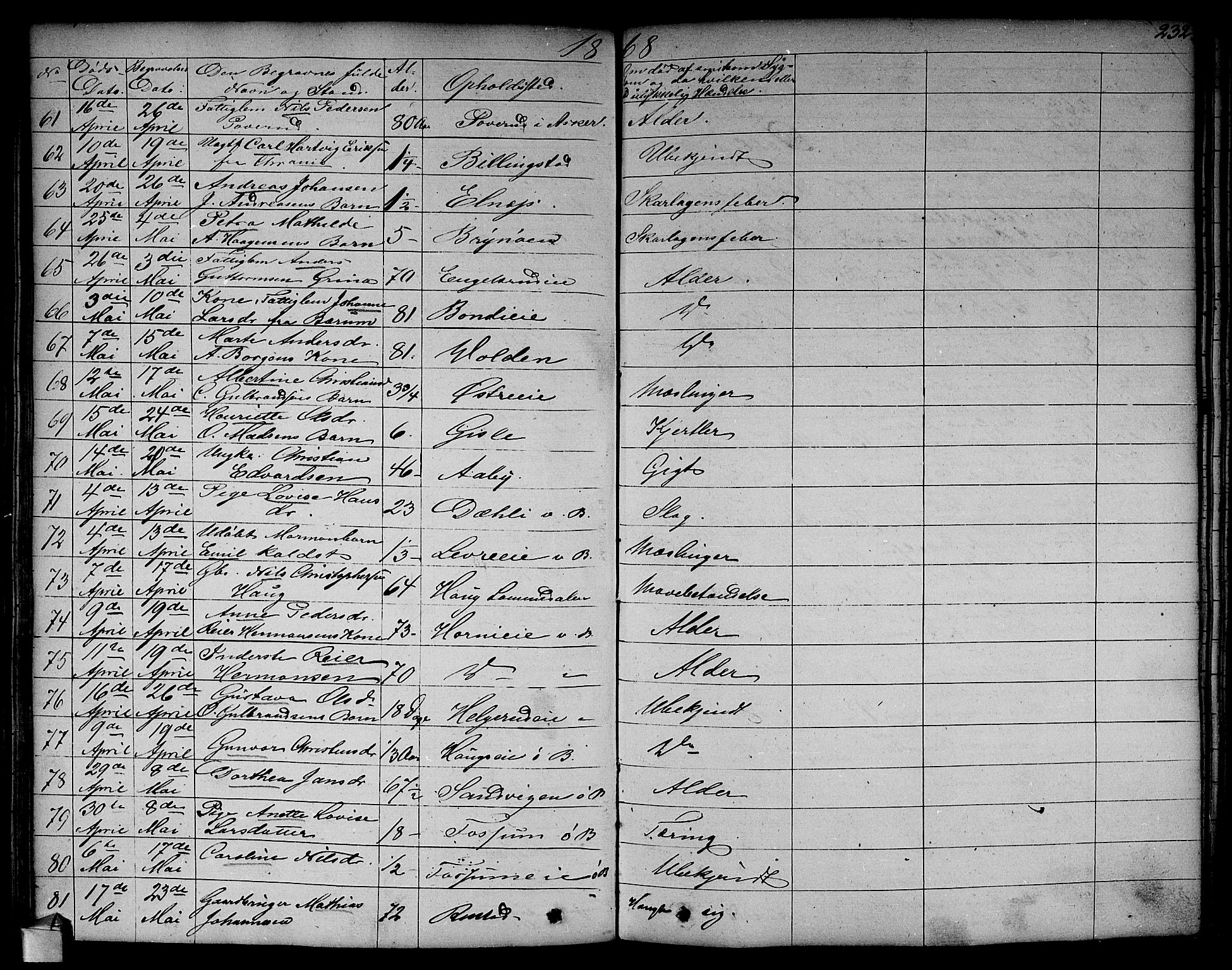 Asker prestekontor Kirkebøker, AV/SAO-A-10256a/F/Fa/L0011: Parish register (official) no. I 11, 1825-1878, p. 232