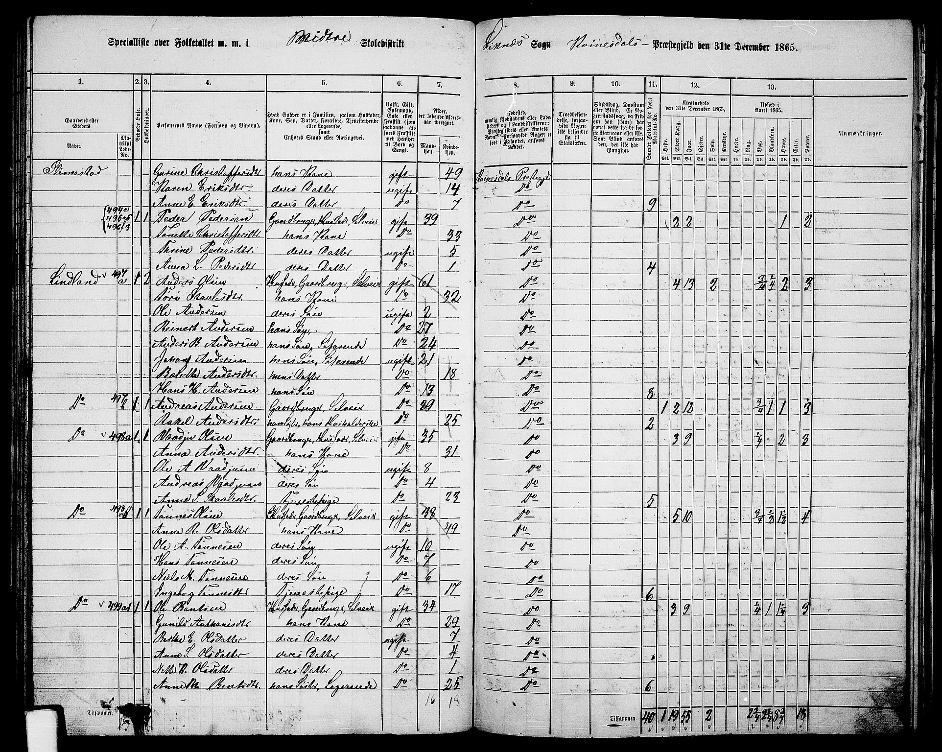 RA, 1865 census for Kvinesdal, 1865, p. 131