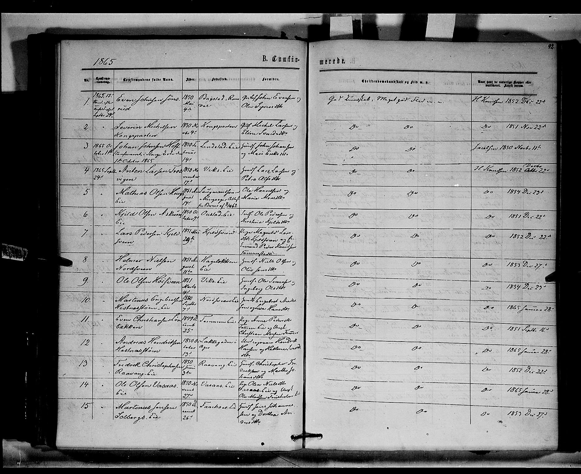 Stange prestekontor, SAH/PREST-002/K/L0014: Parish register (official) no. 14, 1862-1879, p. 92
