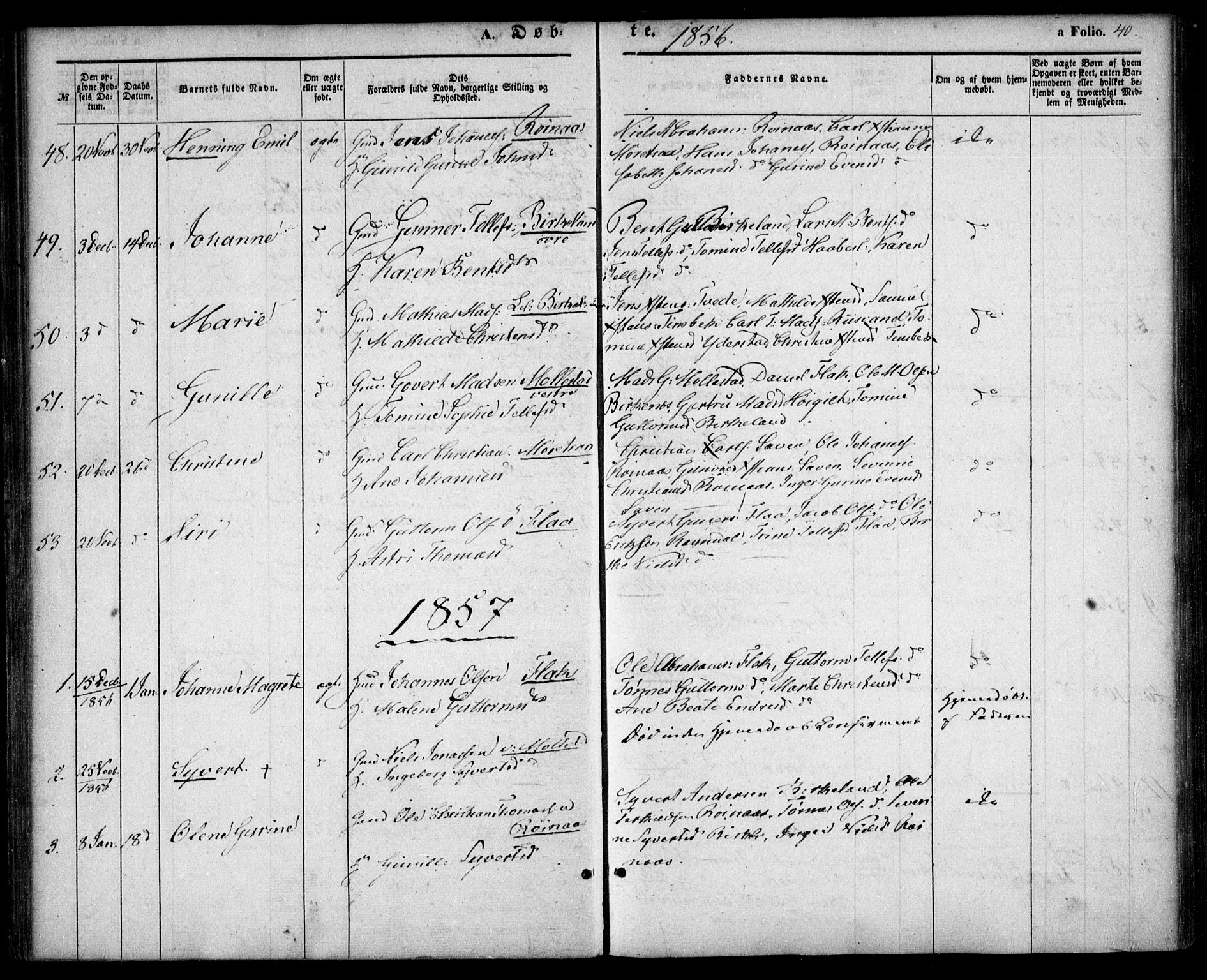 Birkenes sokneprestkontor, AV/SAK-1111-0004/F/Fa/L0003: Parish register (official) no. A 3, 1850-1866, p. 40