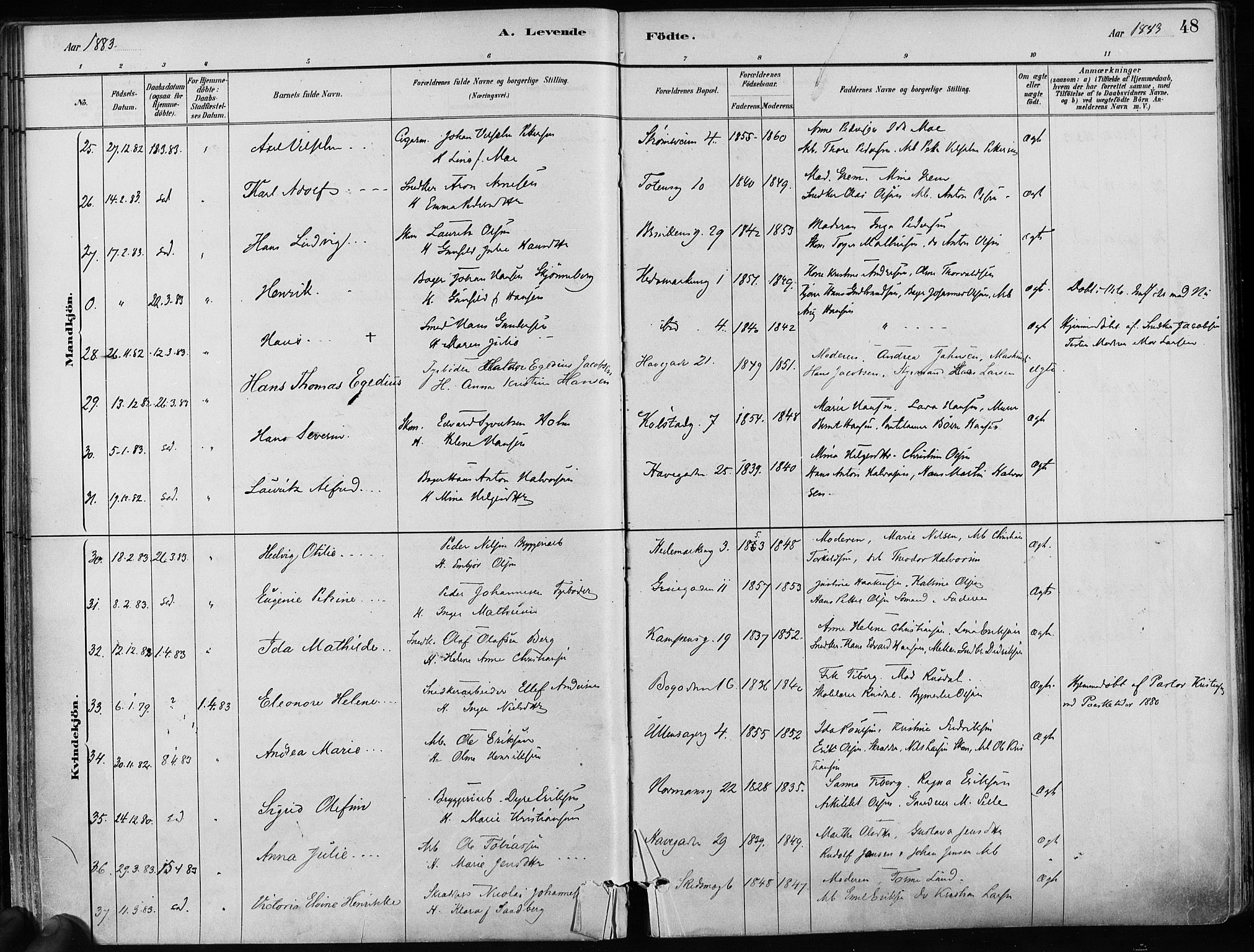 Kampen prestekontor Kirkebøker, AV/SAO-A-10853/F/Fa/L0001: Parish register (official) no. I 1, 1880-1886, p. 48