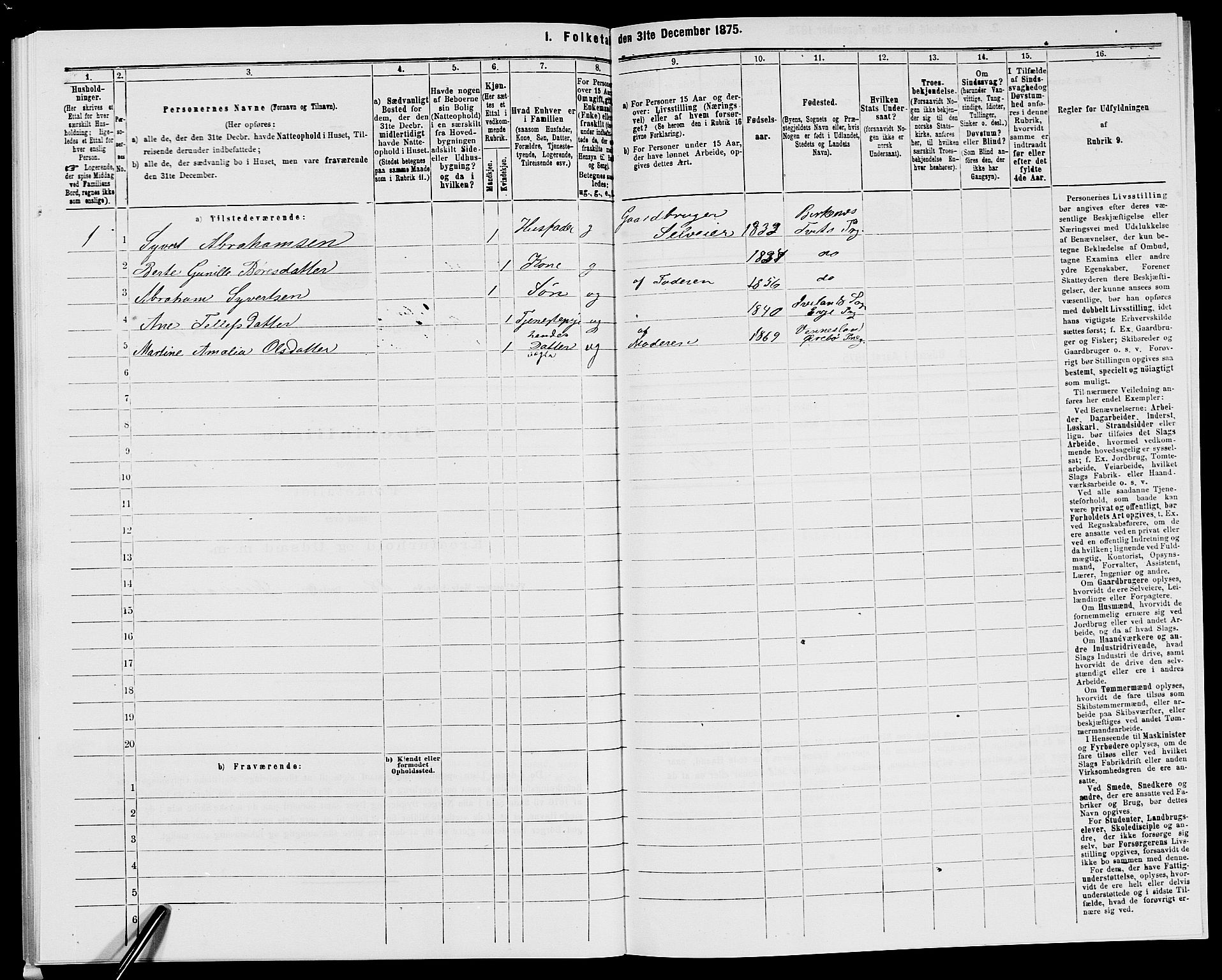 SAK, 1875 census for 1013P Tveit, 1875, p. 1180