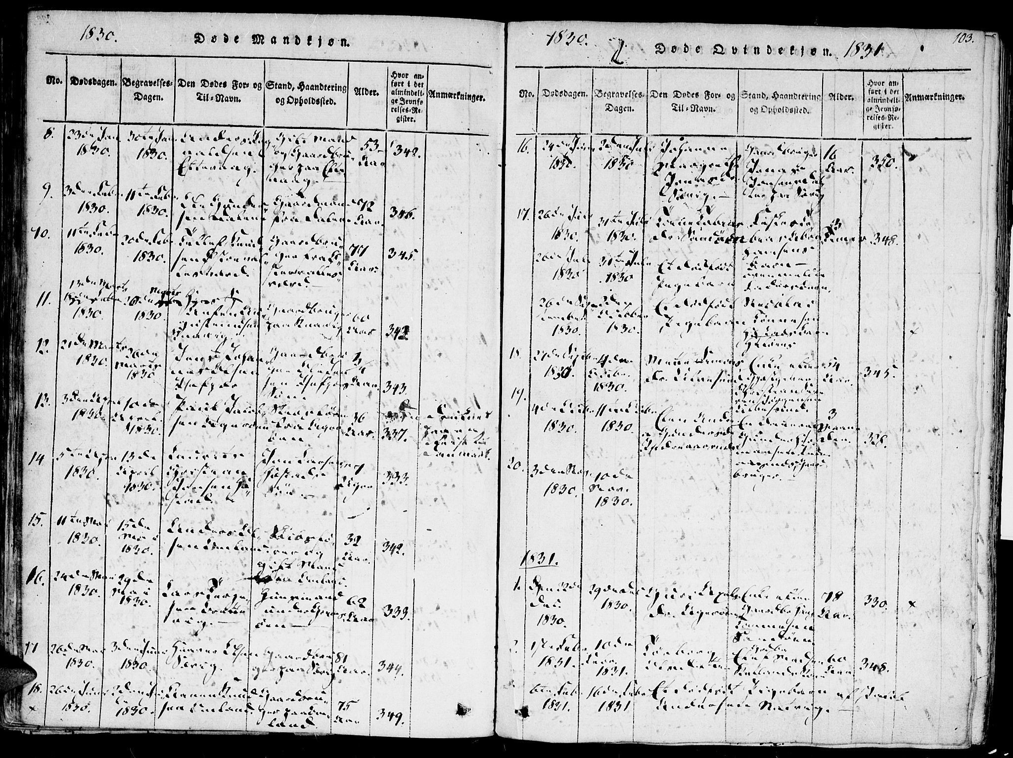 Høvåg sokneprestkontor, SAK/1111-0025/F/Fa/L0001: Parish register (official) no. A 1, 1816-1843, p. 103