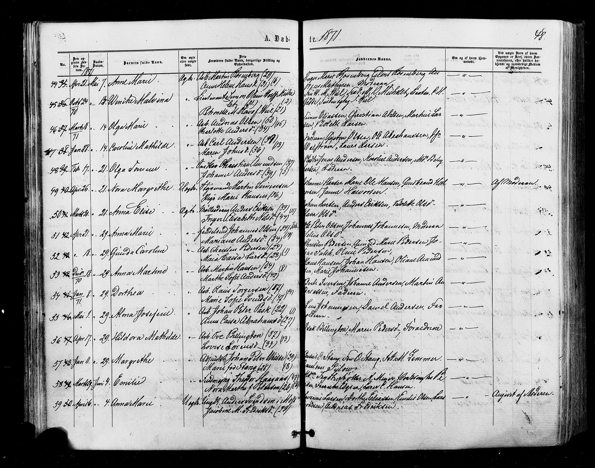 Halden prestekontor Kirkebøker, SAO/A-10909/F/Fa/L0009: Parish register (official) no. I 9, 1866-1877, p. 48