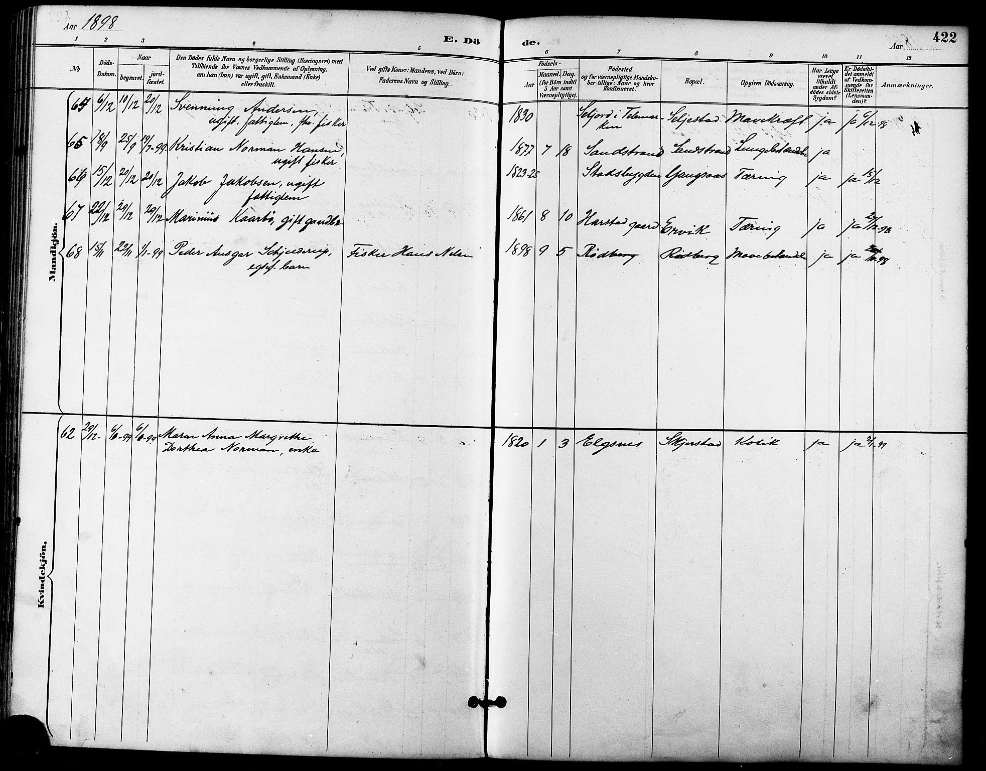 Trondenes sokneprestkontor, SATØ/S-1319/H/Ha/L0016kirke: Parish register (official) no. 16, 1890-1898, p. 422