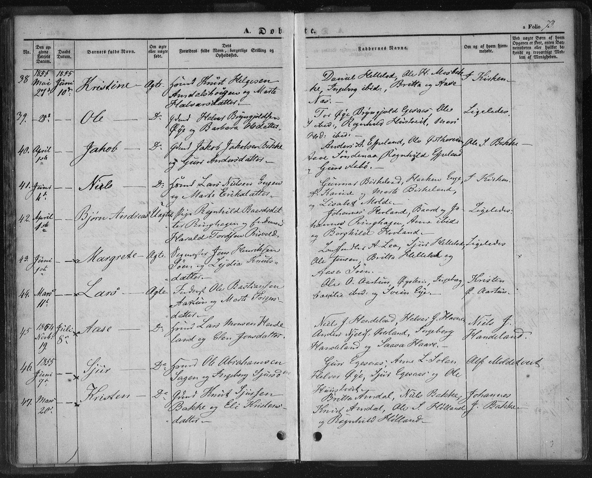 Sand sokneprestkontor, AV/SAST-A-101848/01/III/L0002: Parish register (official) no. A 2, 1838-1859, p. 73