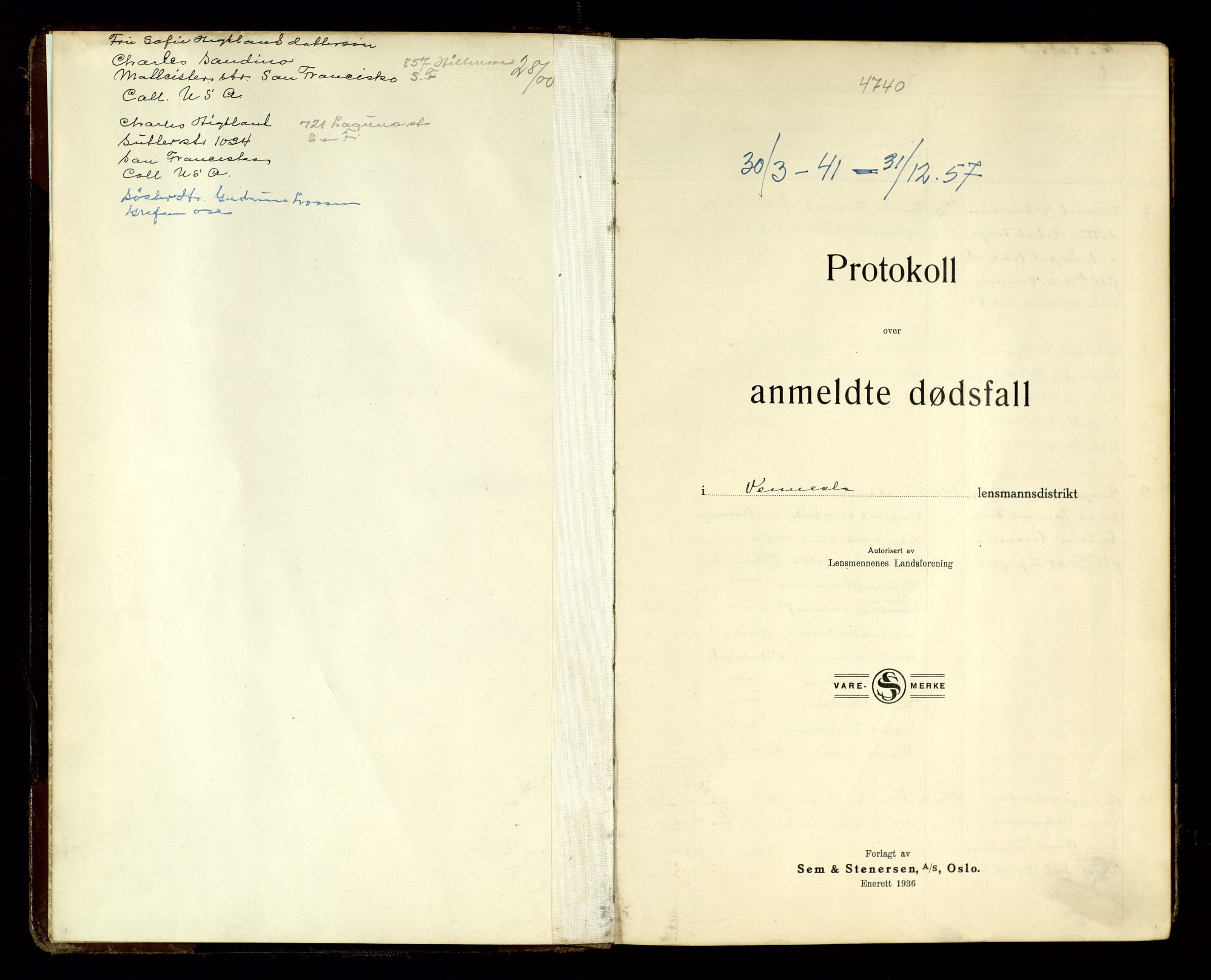 Vennesla og Iveland lensmannskontor, AV/SAK-1241-0050/F/Fe/L0002: Dødsfallsprotokoll nr 8, 1941-1957