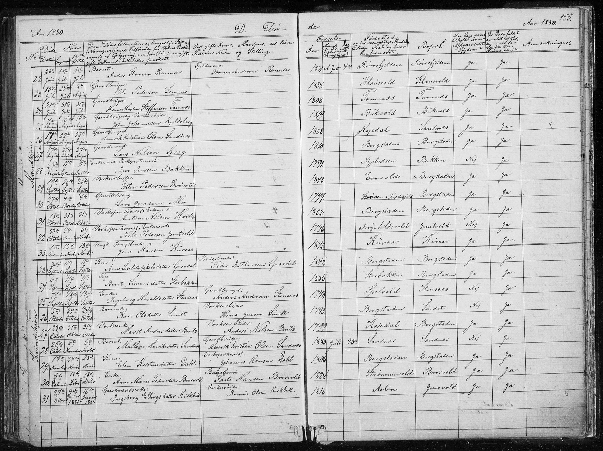 Ministerialprotokoller, klokkerbøker og fødselsregistre - Sør-Trøndelag, SAT/A-1456/681/L0940: Parish register (copy) no. 681C04, 1880-1895, p. 155
